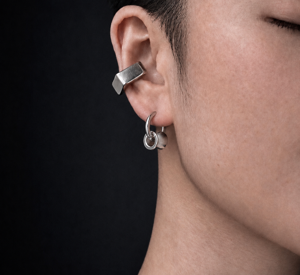 Hoop Cylinder Earrings | Mechanical Soft-Industrial Unisex Earrings