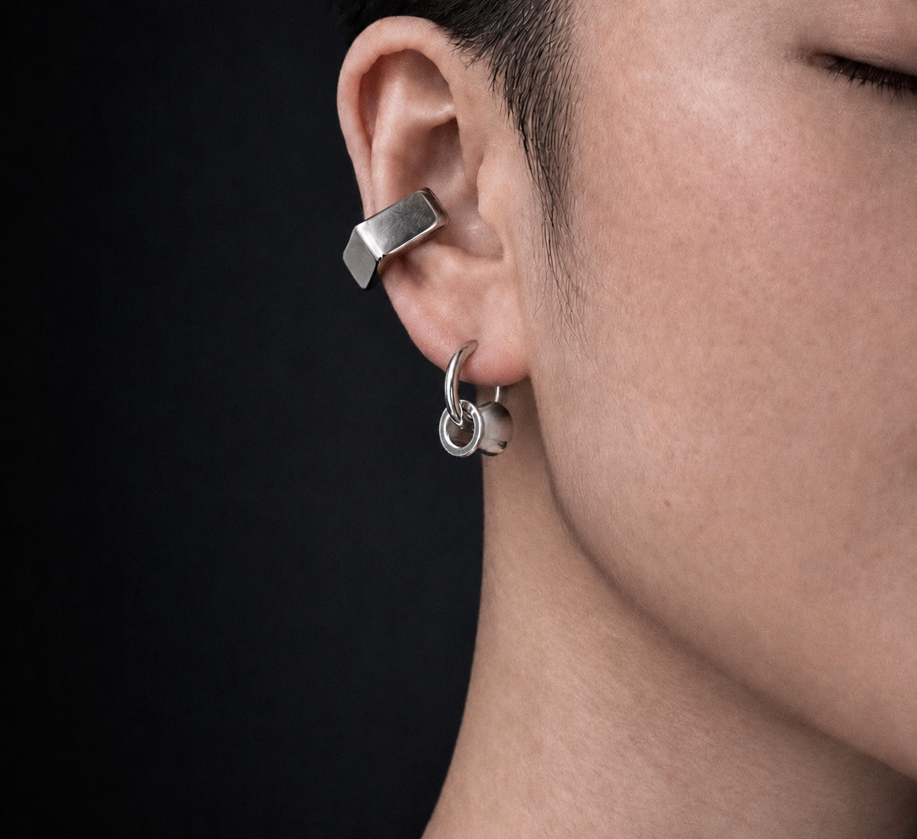 Hoop Cylinder Earrings | Mechanical Soft-Industrial Unisex Earrings