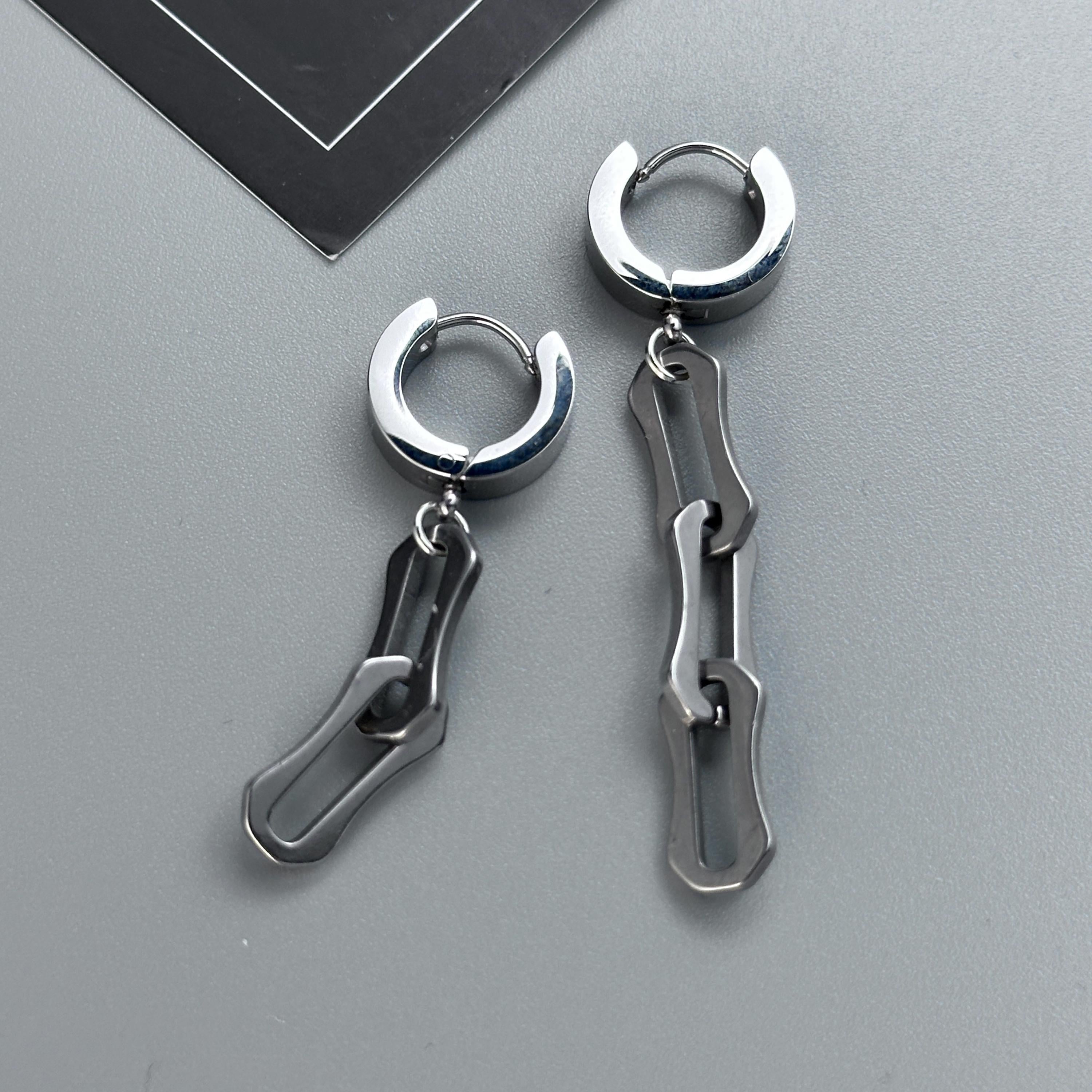 Hoop Bone Chain Earrings | Soft Industrial Gender-Neutral Jewelry