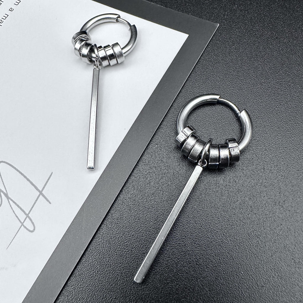 Silver Hoop Bar Earrings | Mechanical Soft-Industrial Unisex Earrings
