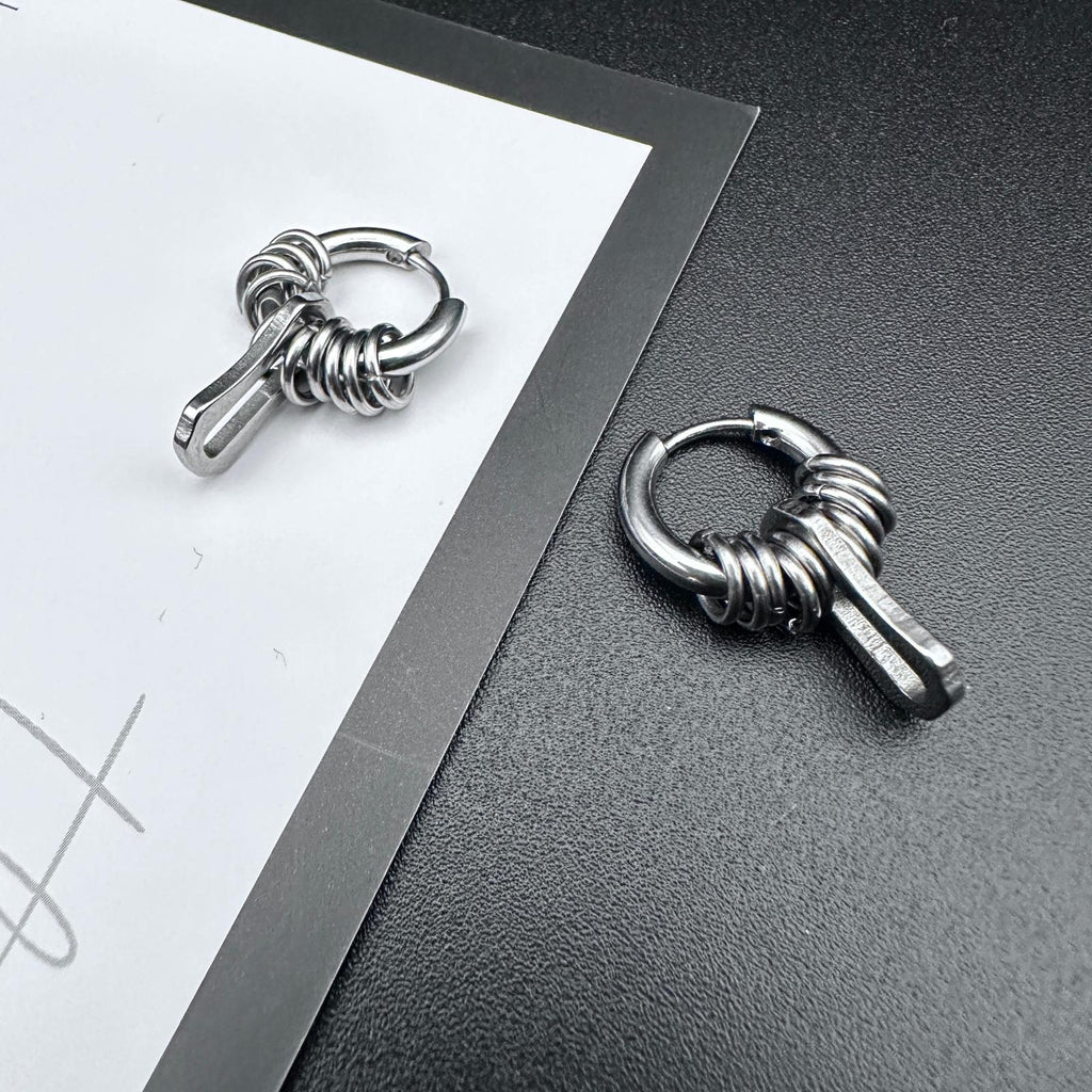 Hoop Bone Drop Earrings | Soft-Industrial Unisex Earrings with Strength