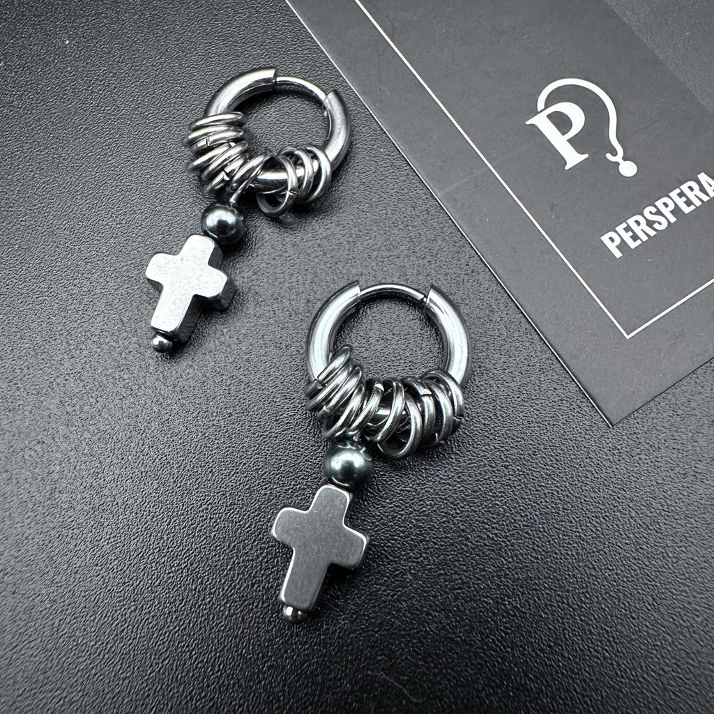 Hoop Cross Drop Earrings | Soft-Industrial Unisex Earrings with Strength