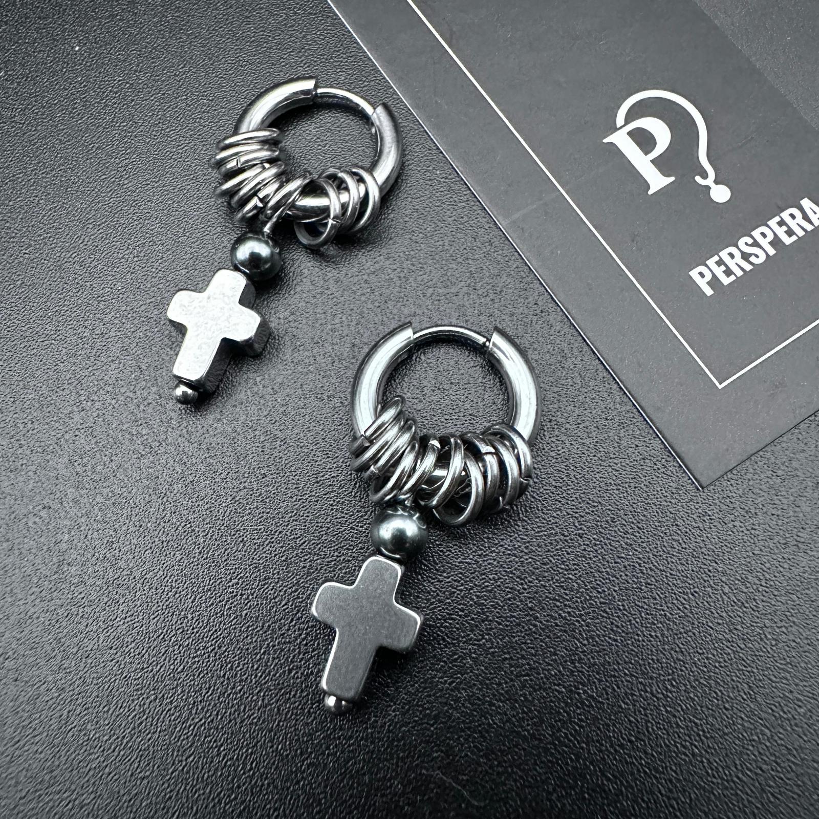 Hoop Cross Drop Earrings | Soft-Industrial Unisex Earrings with Strength