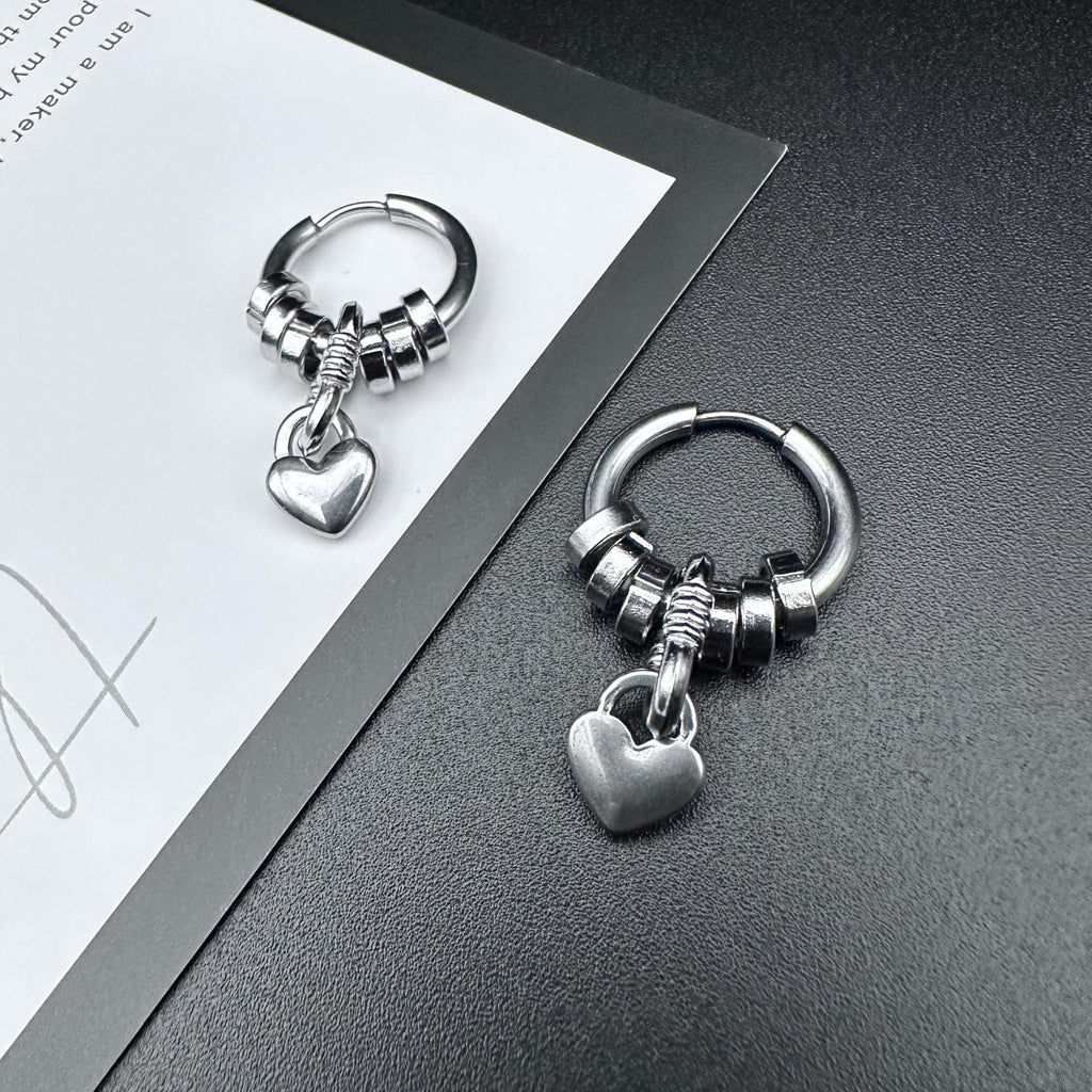 Hoop Heart Drop Earrings | Soft-Industrial Unisex Earrings with Strength