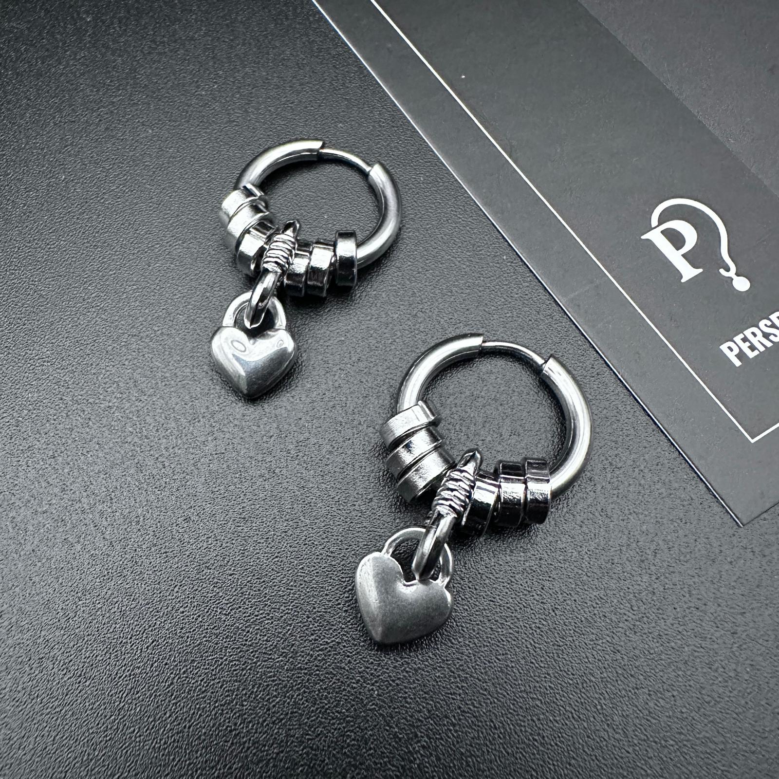 Hoop Heart Drop Earrings | Soft-Industrial Unisex Earrings with Strength