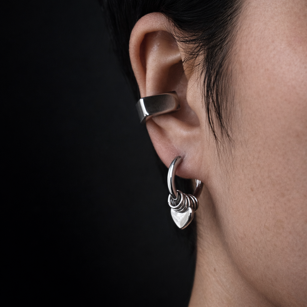 Hoop Heart Drop Earrings | Soft-Industrial Unisex Earrings with Strength