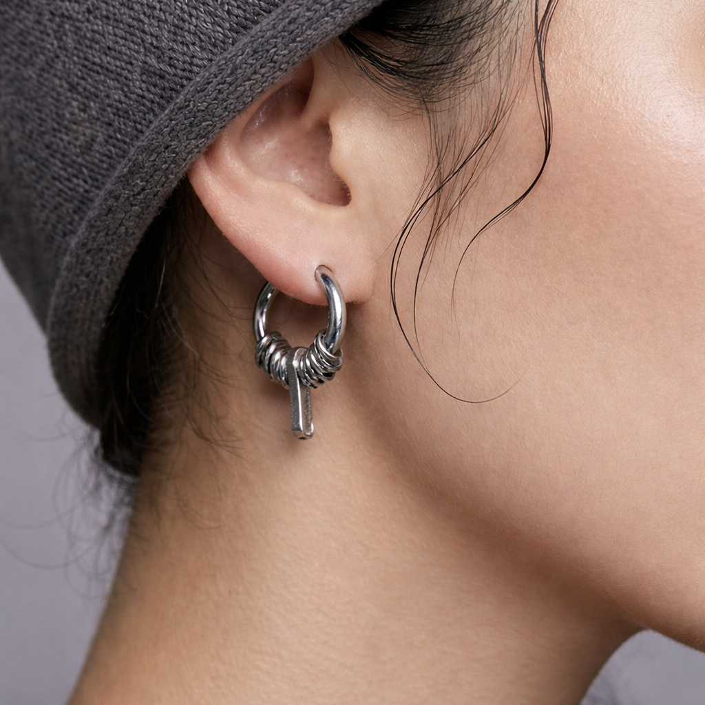 Hoop Bone Drop Earrings | Soft-Industrial Unisex Earrings with Strength