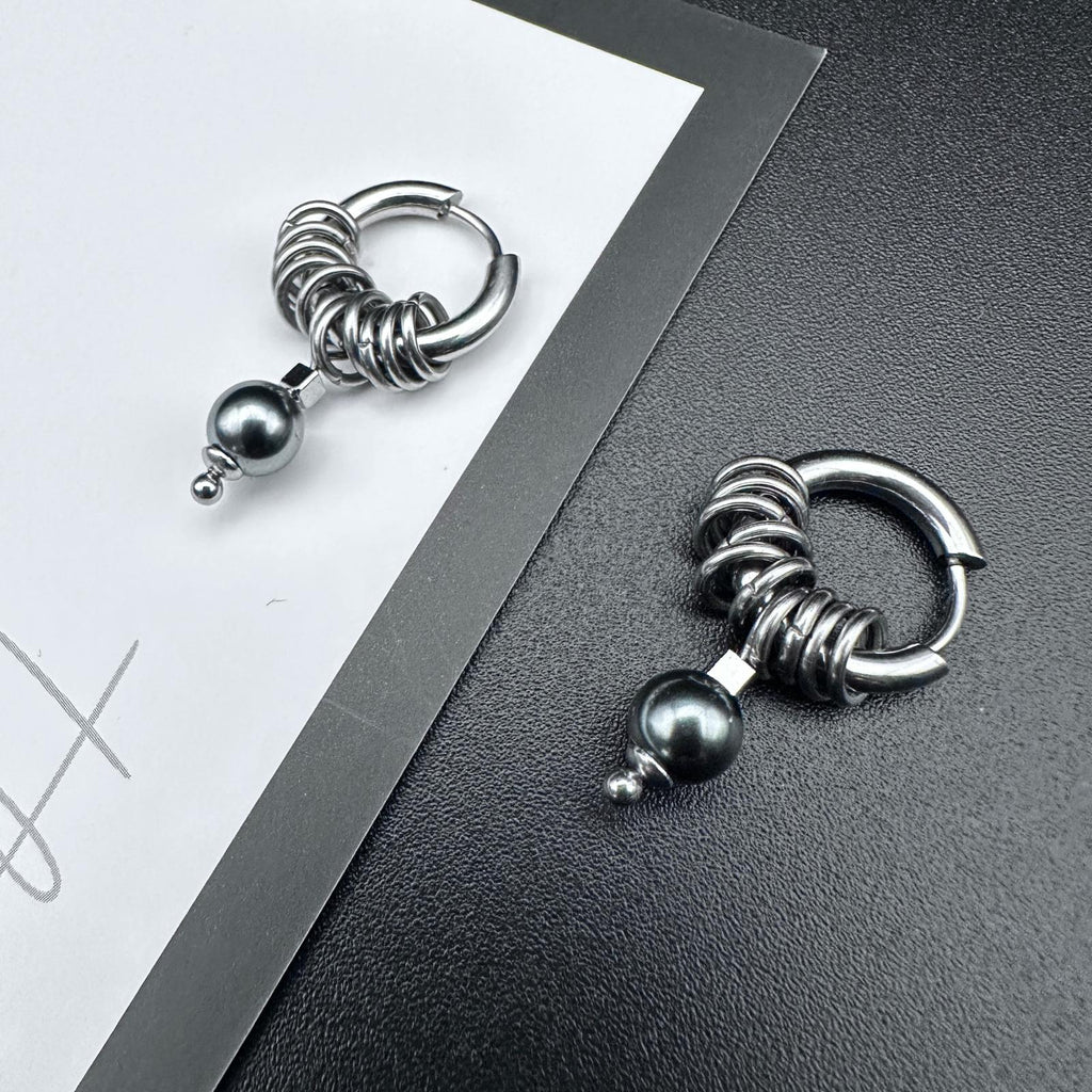 Hoop Pearl Drop Earrings | Soft-Industrial Unisex Earrings with Strength