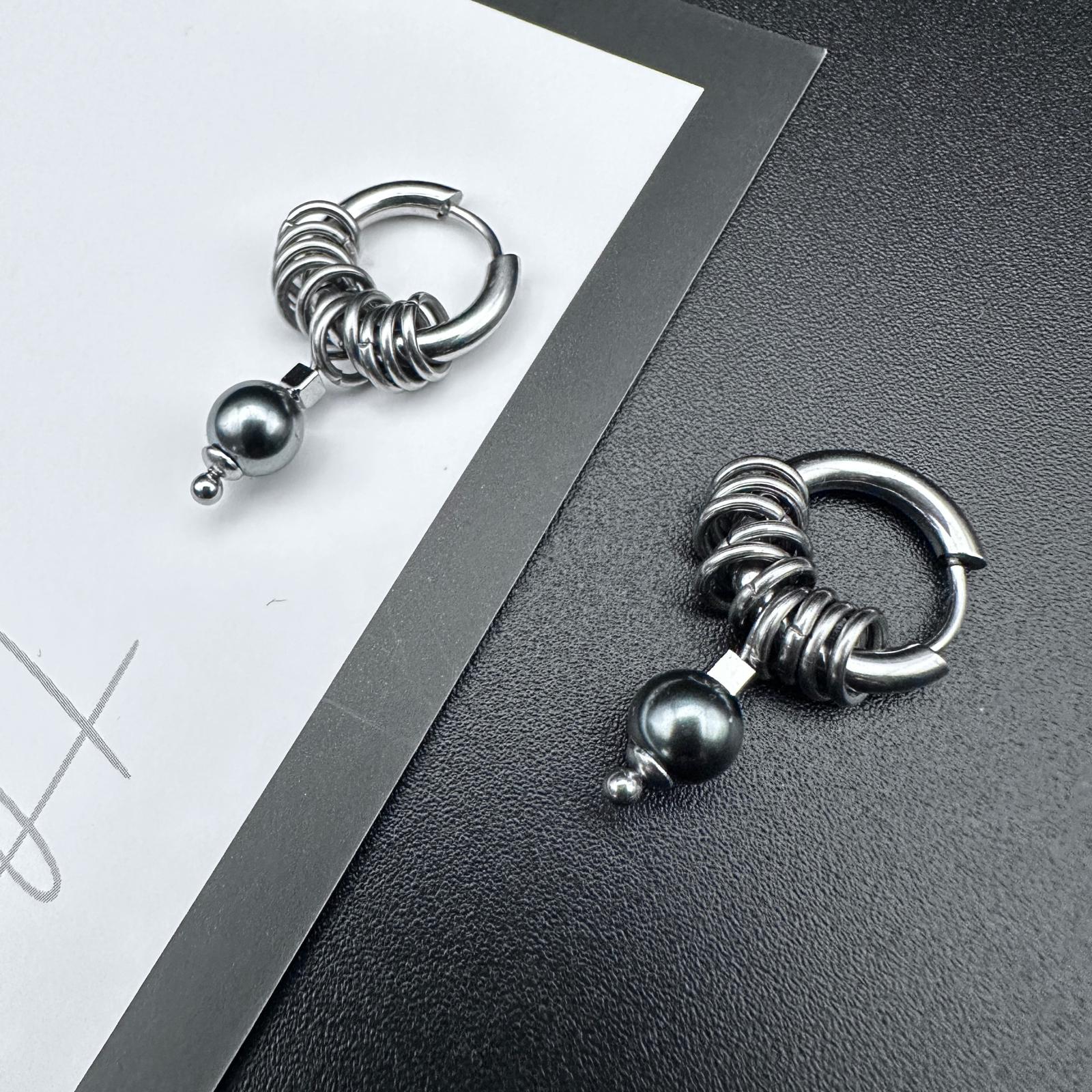 Hoop Pearl Drop Earrings | Soft-Industrial Unisex Earrings with Strength