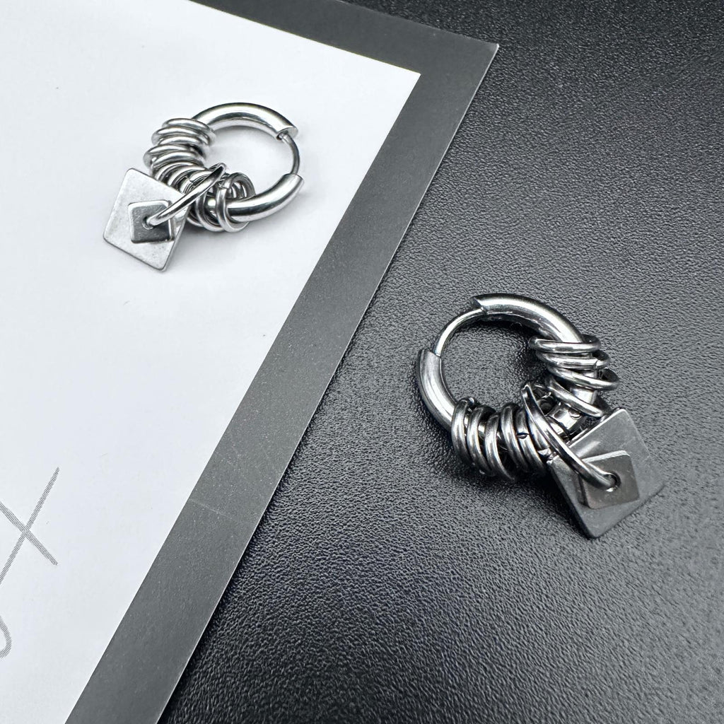 Hoop Geometric Drop Earrings | Soft-Industrial Unisex Earrings with Strength