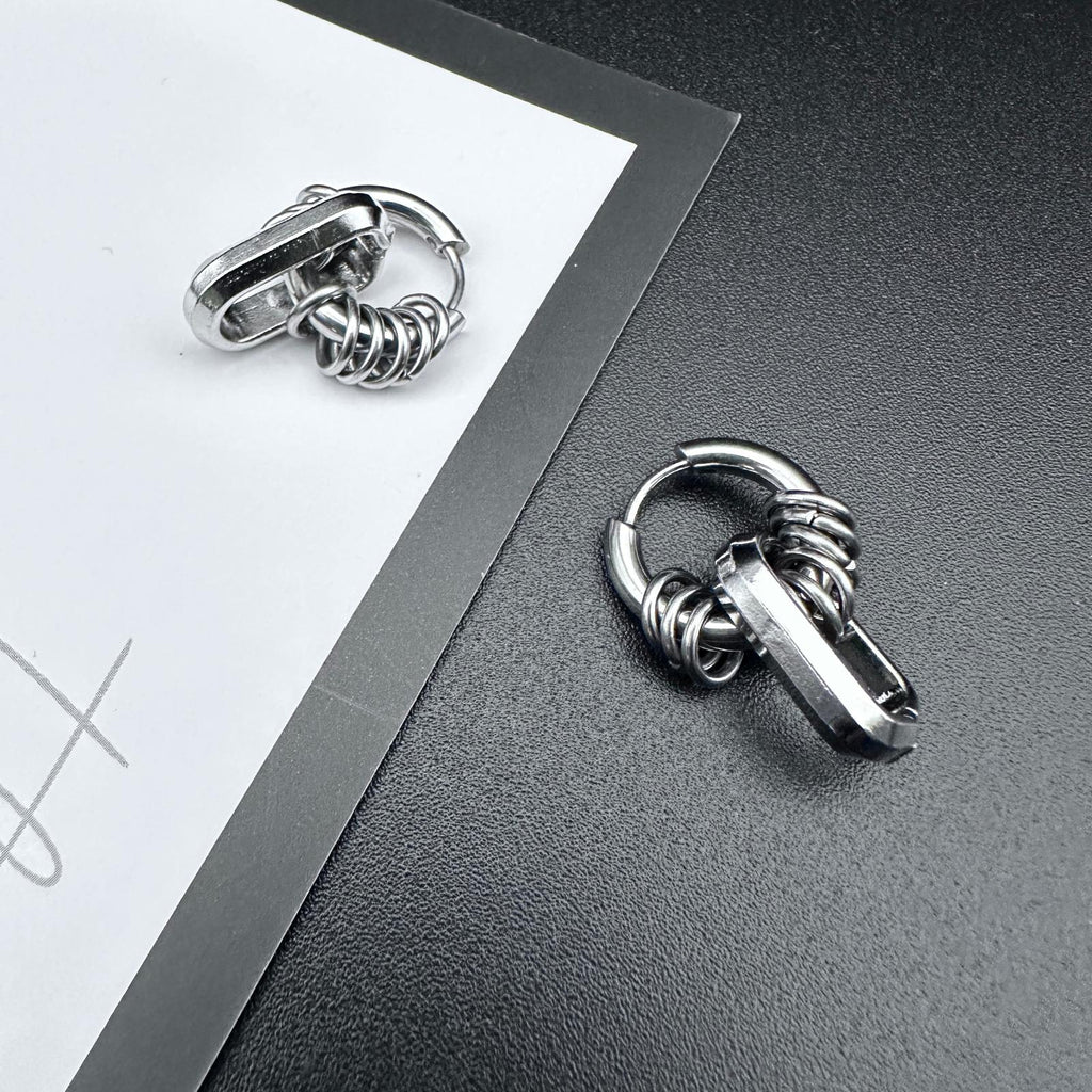 Hoop Bar Drop Earrings | Soft-Industrial Unisex Earrings with Strength