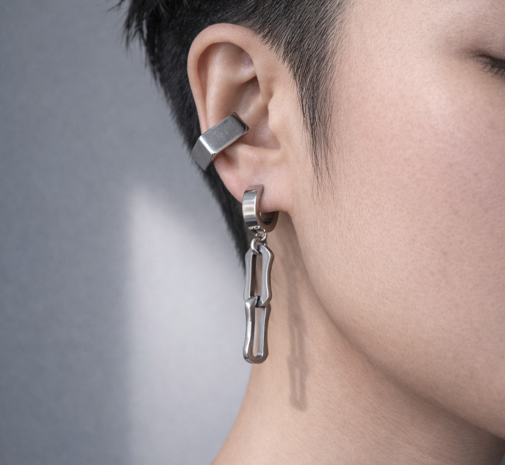 Hoop Bone Chain Earrings | Soft Industrial Gender-Neutral Jewelry