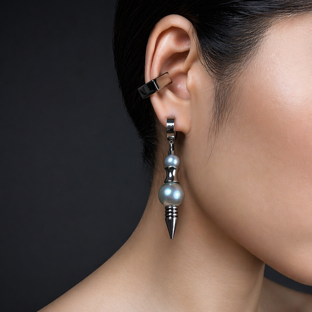 Hoop Pendulum Drop Earrings | Soft-Industrial Unisex Earrings with Mechanical Edge