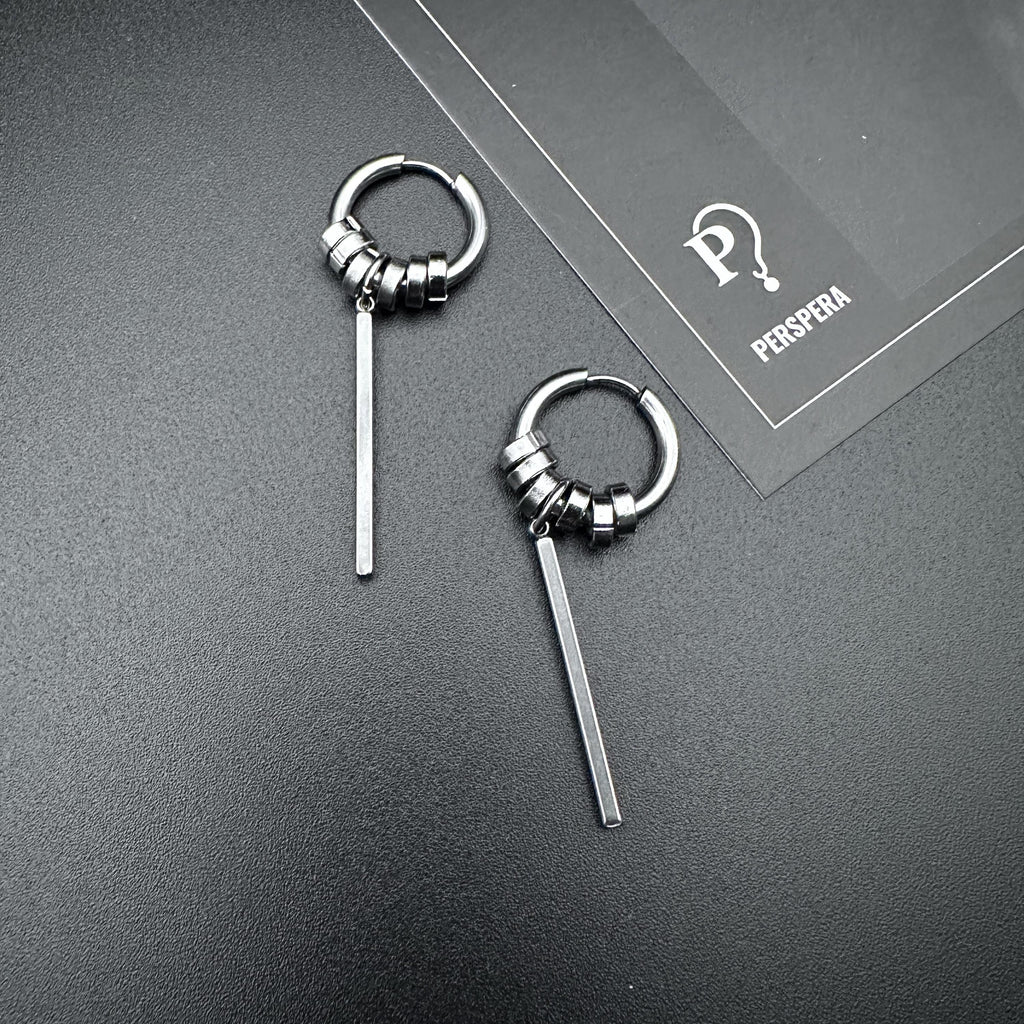 Silver Hoop Bar Earrings | Mechanical Soft-Industrial Unisex Earrings