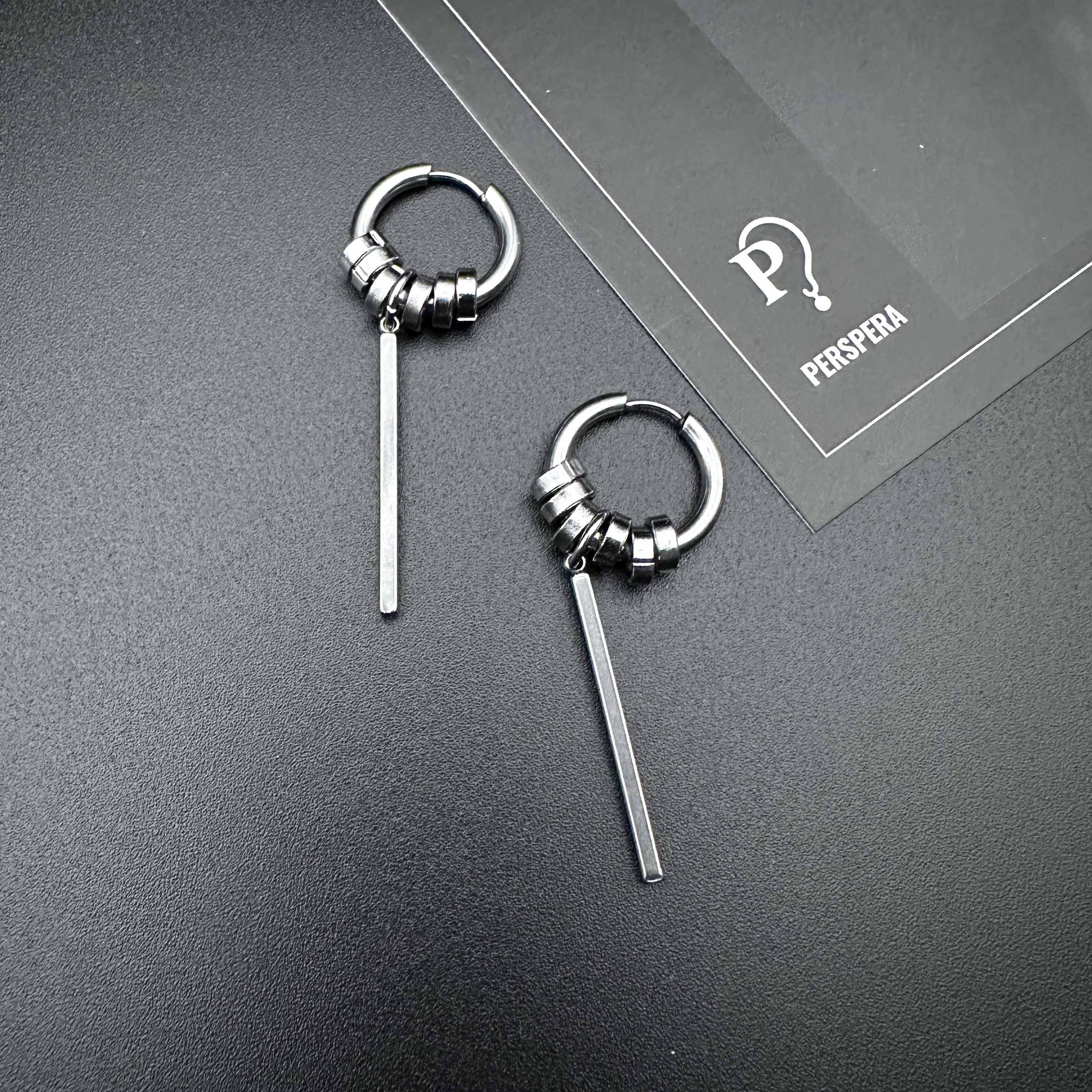 Silver Hoop Bar Earrings | Mechanical Soft-Industrial Unisex Earrings