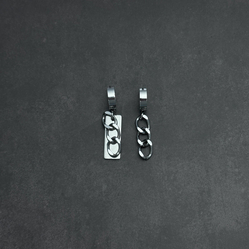 Hoop Asymmetrical Chain Earrings | Mechanical Soft Industrial Gender-Neutral Jewelry