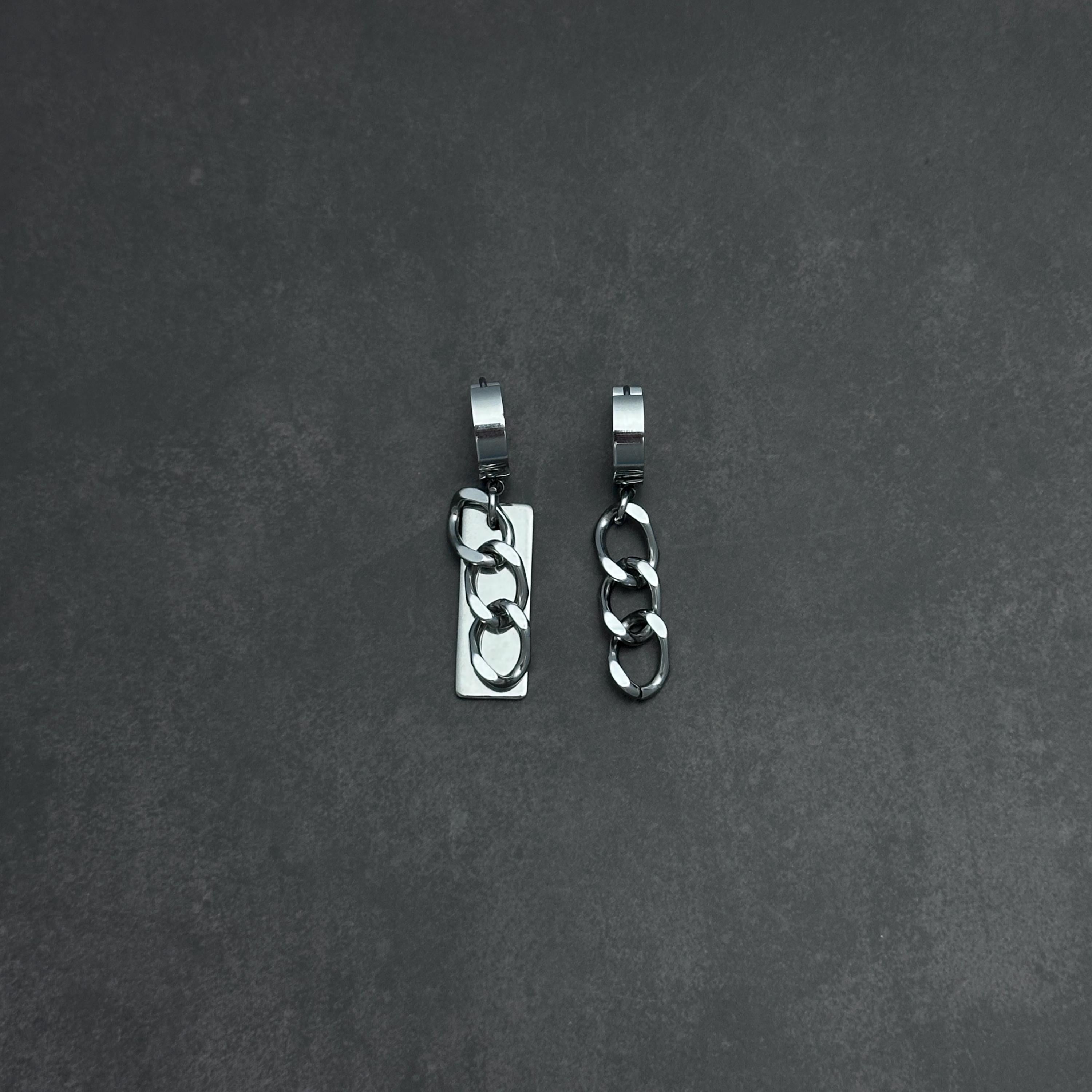 Hoop Asymmetrical Chain Earrings | Mechanical Soft Industrial Gender-Neutral Jewelry