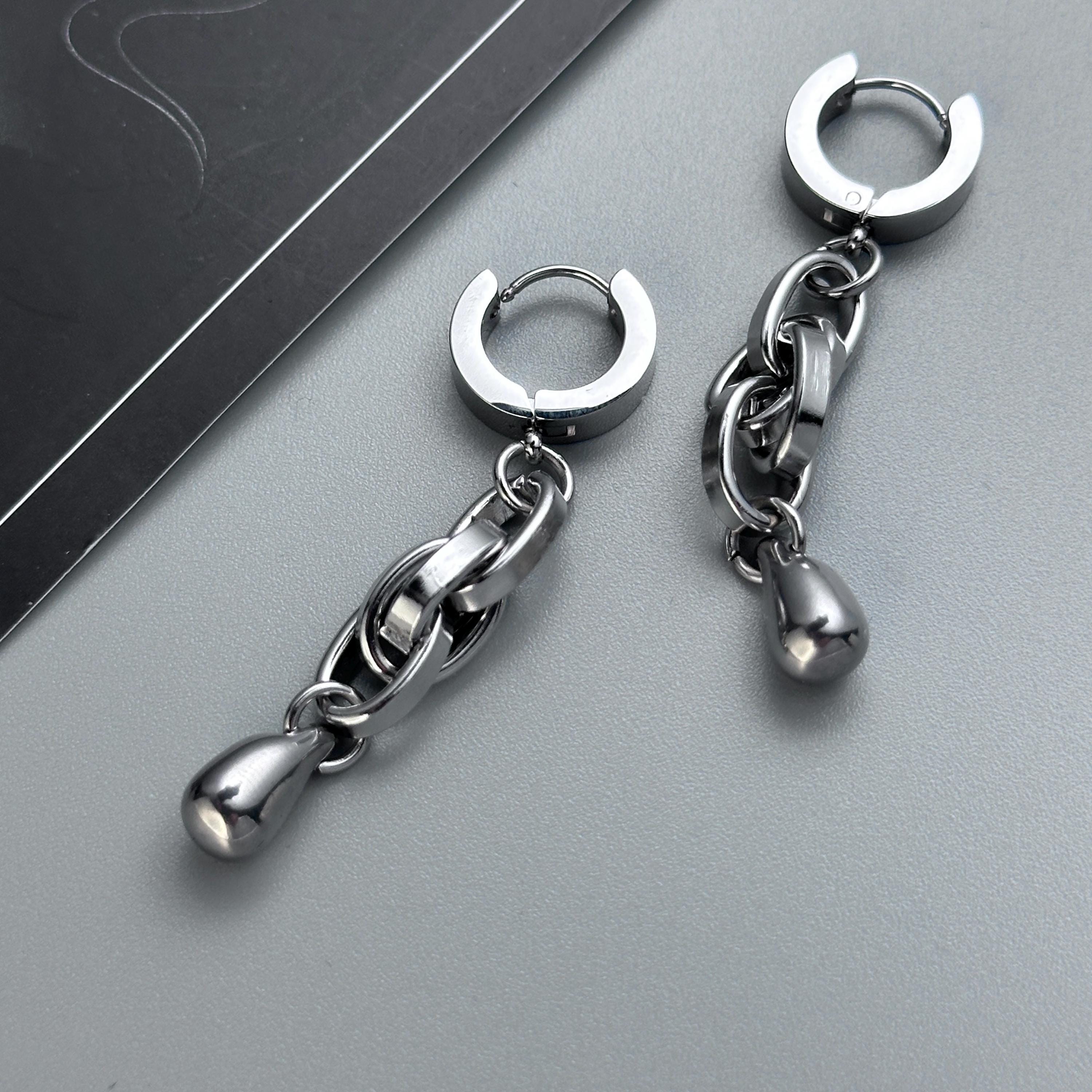 Hoop Chain Drop Earrings | Soft Industrial Gender-Neutral Jewelry