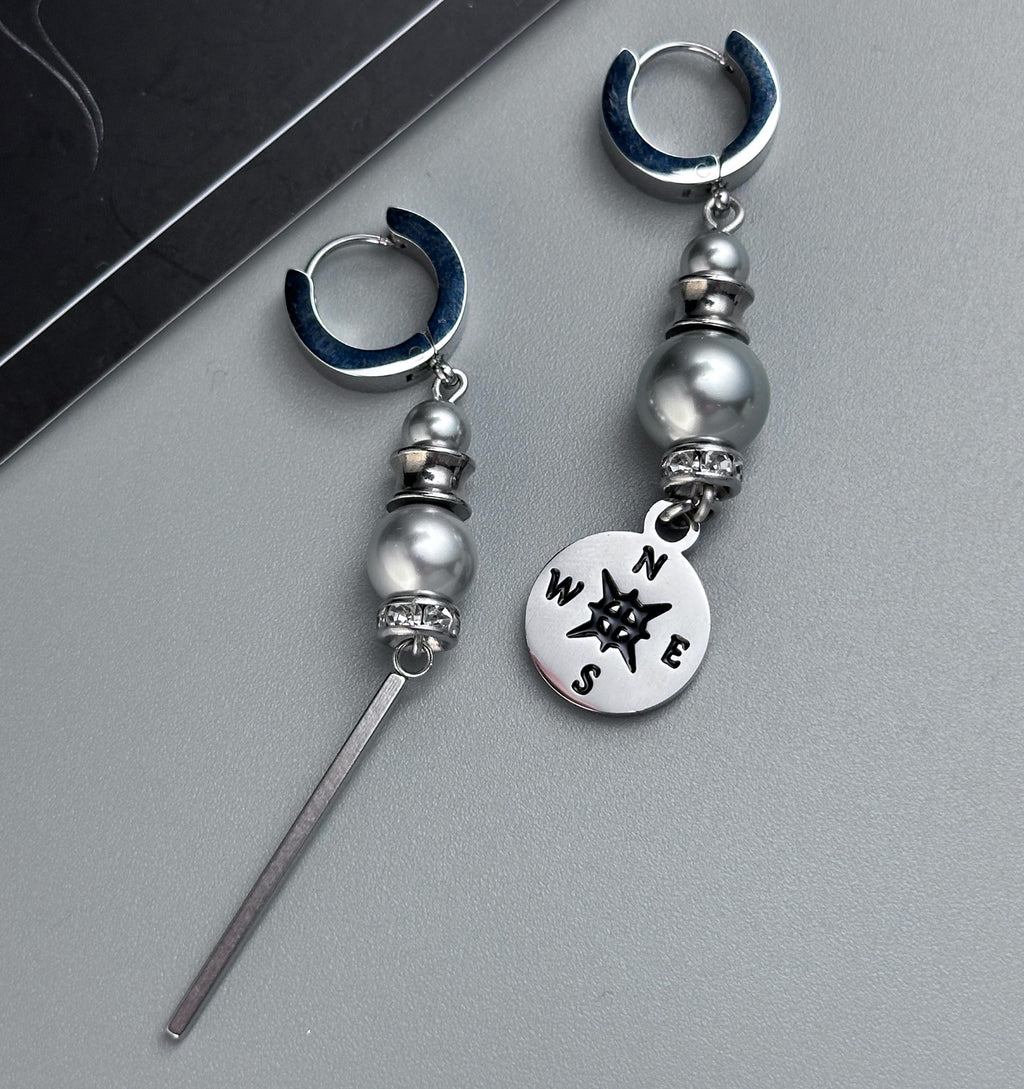 Hoop Long Bar Earrings | Soft Industrial Gender-Neutral Jewelry
