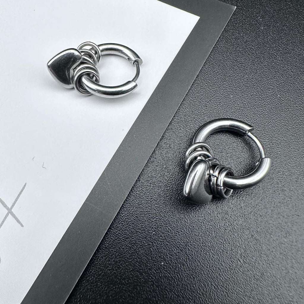 Hoop Heart Drop Earrings | Soft-Industrial Unisex Earrings with Strength