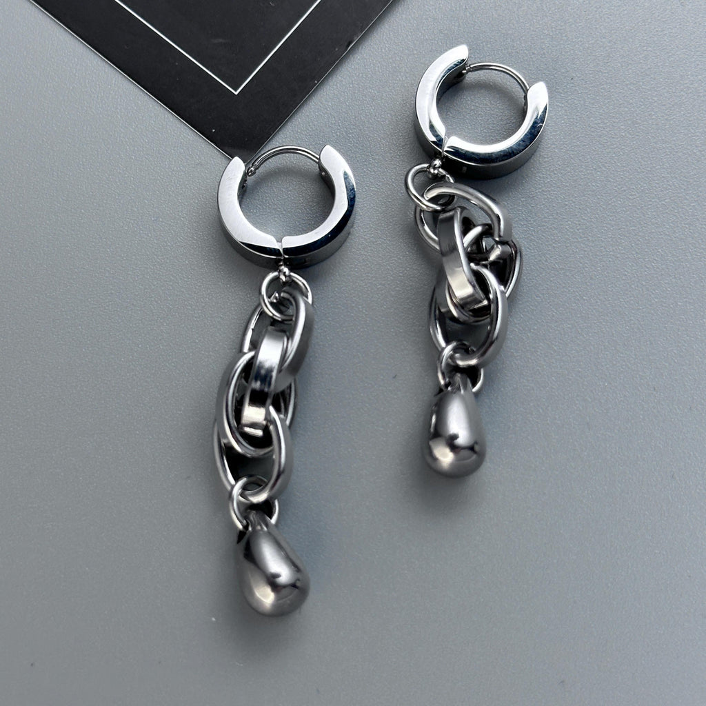 Hoop Chain Drop Earrings | Soft Industrial Gender-Neutral Jewelry