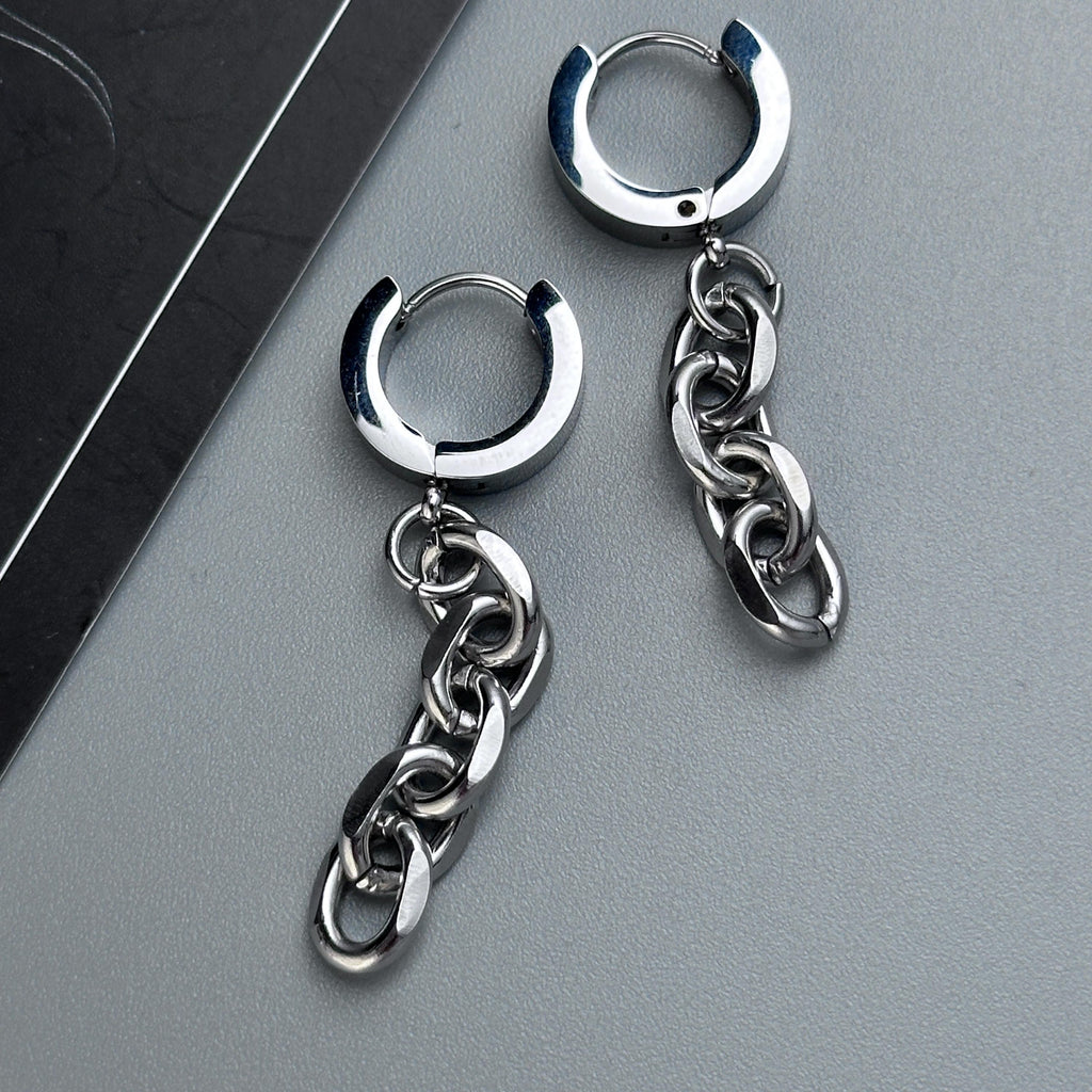 Hoop Chain Earrings | Mechanical Soft Industrial Gender-Neutral Jewelry