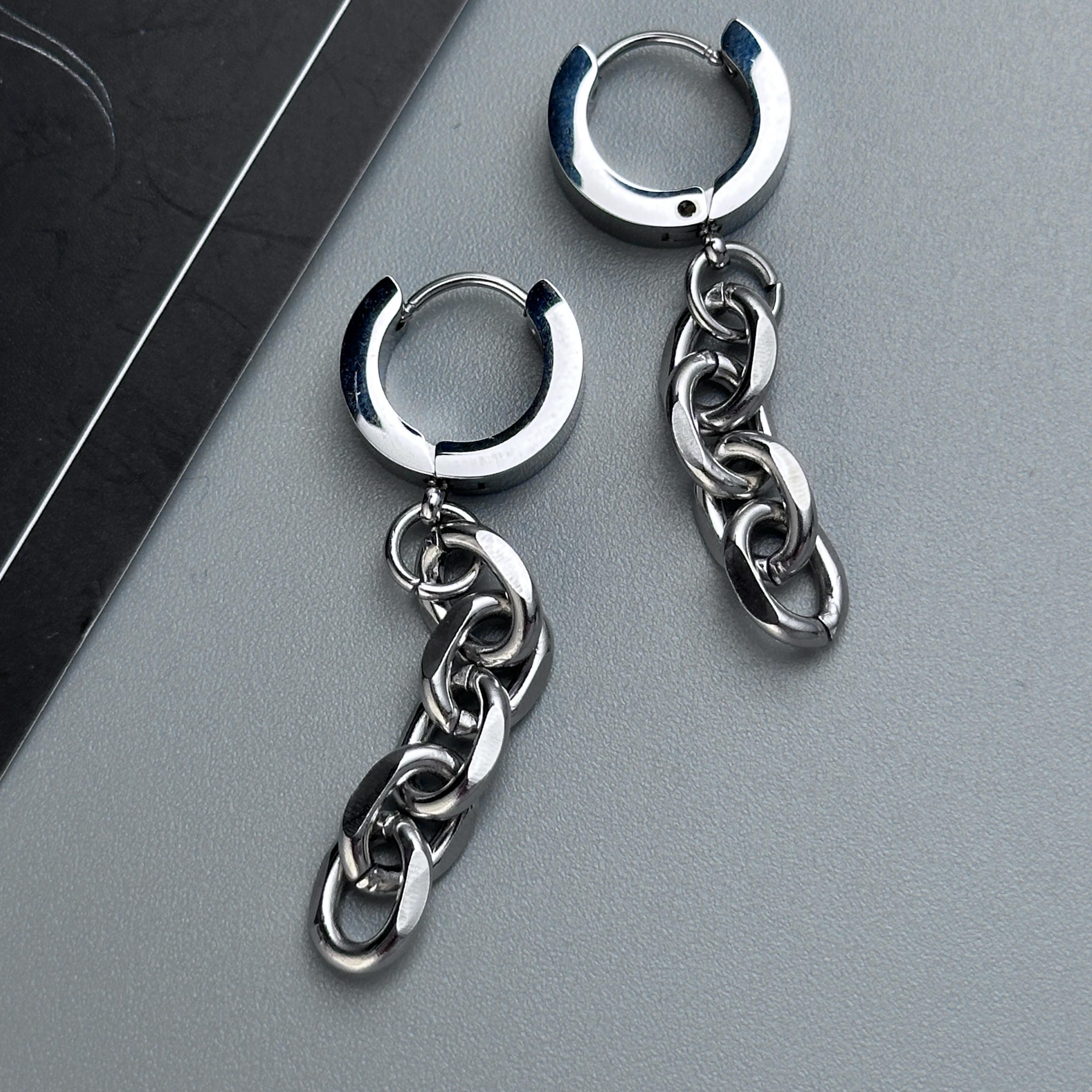 Hoop Chain Earrings | Mechanical Soft Industrial Gender-Neutral Jewelry