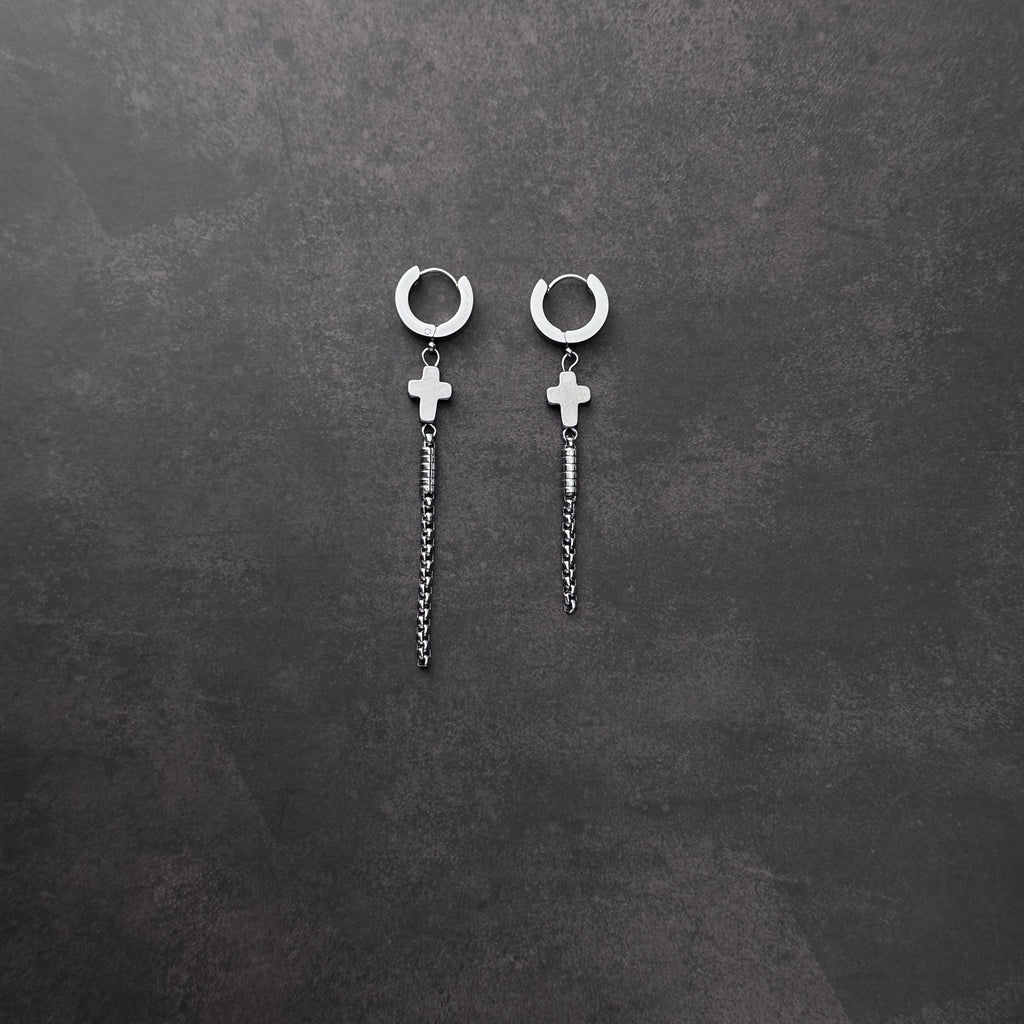Hoop Cross Chain Earrings | Soft Industrial Gender-Neutral Jewelry