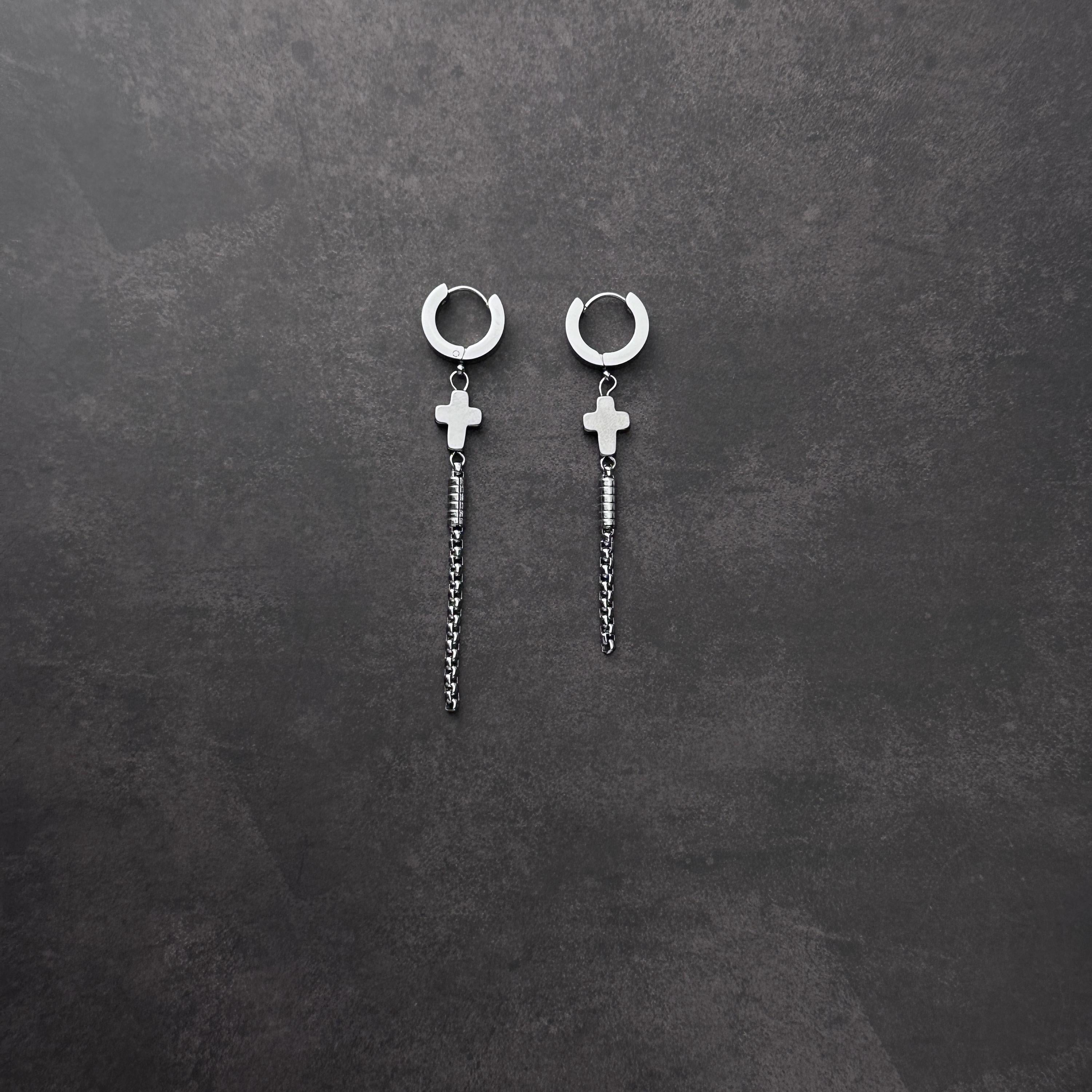 Hoop Cross Chain Earrings | Soft Industrial Gender-Neutral Jewelry