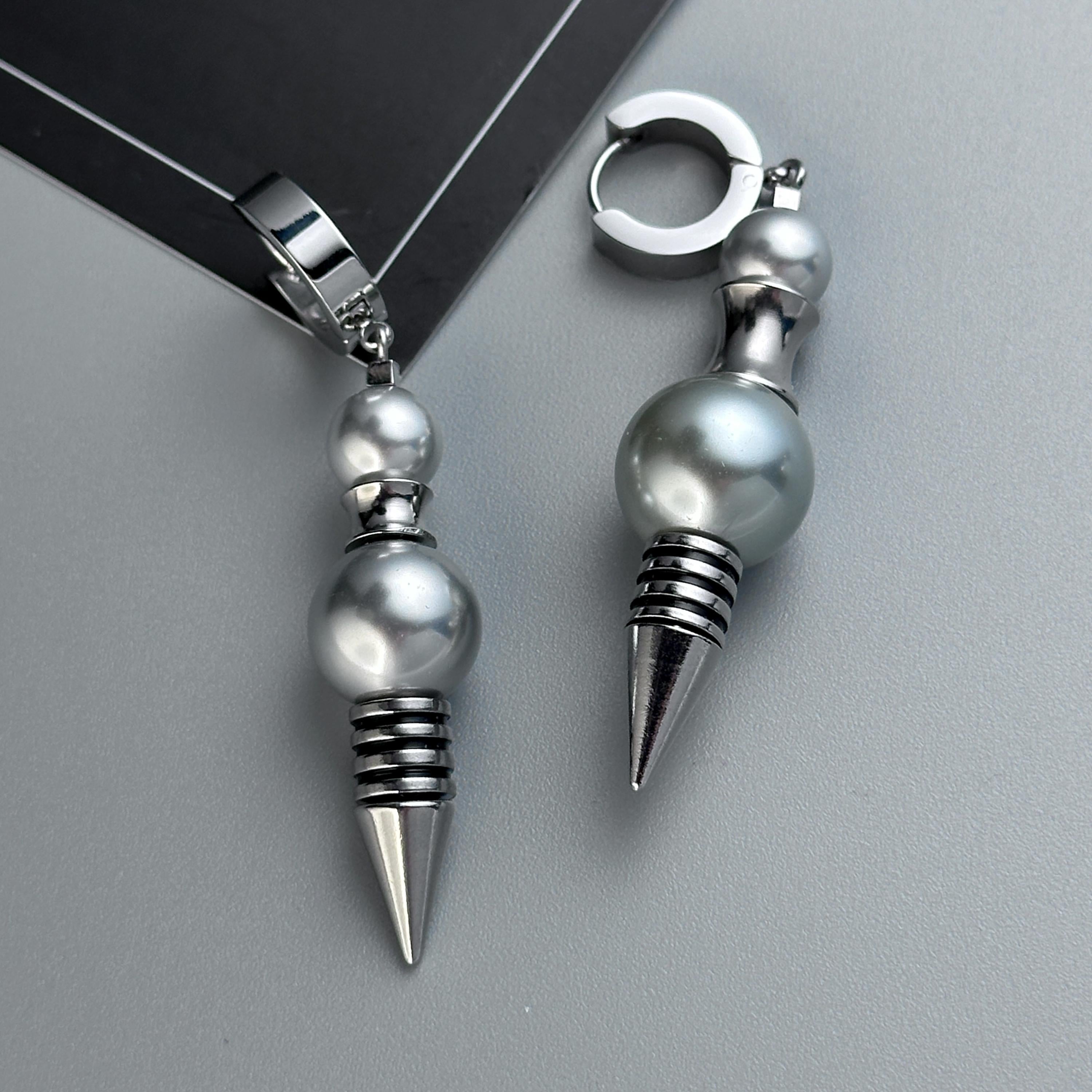Hoop Pendulum Drop Earrings | Soft-Industrial Unisex Earrings with Mechanical Edge