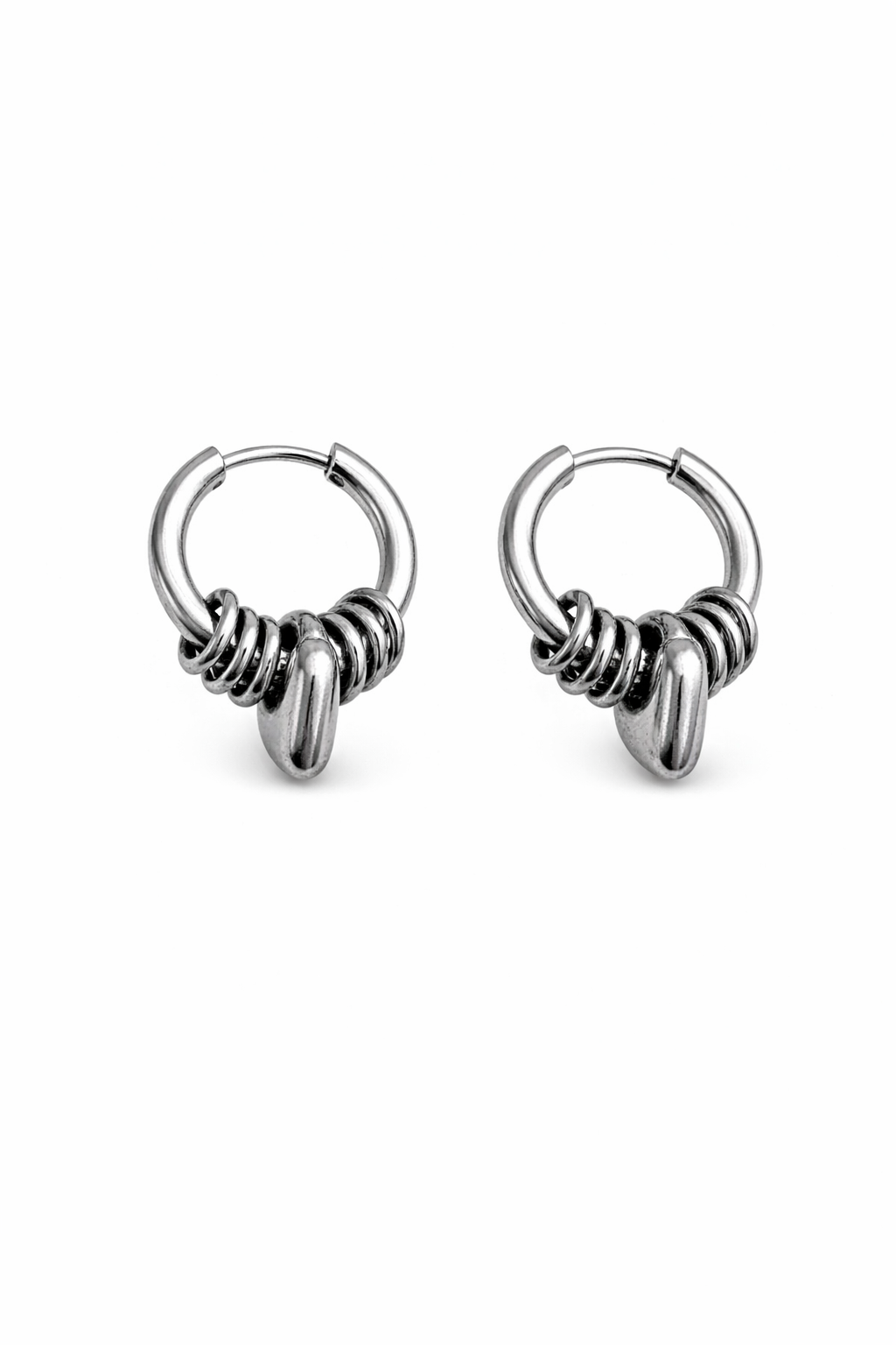 Hoop Heart Drop Earrings | Soft-Industrial Unisex Earrings with Strength