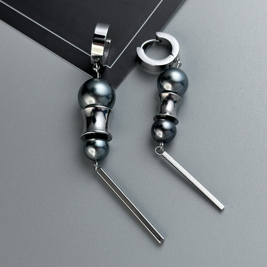 Toggle Clasp Pearl Chain Necklace & Long Bar Drop Earrings Set | Soft Industrial Gender-Neutral Jewelry