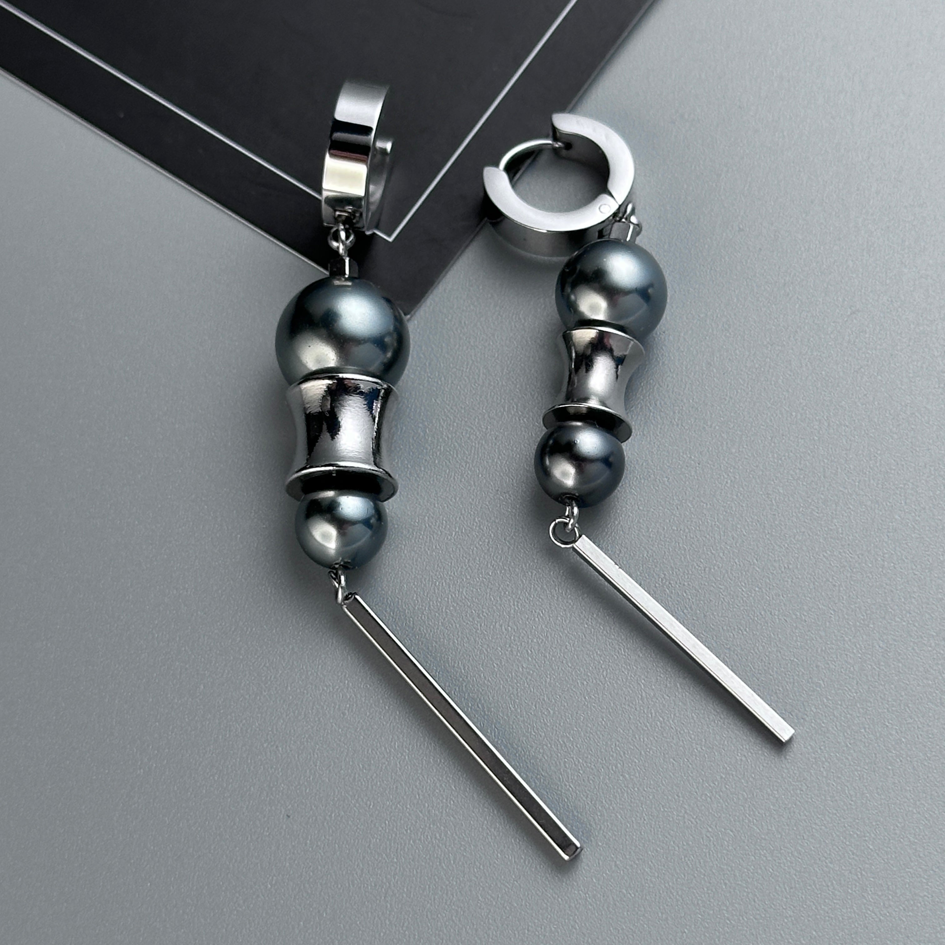 Toggle Clasp Pearl Chain Necklace & Long Bar Drop Earrings Set | Soft Industrial Gender-Neutral Jewelry