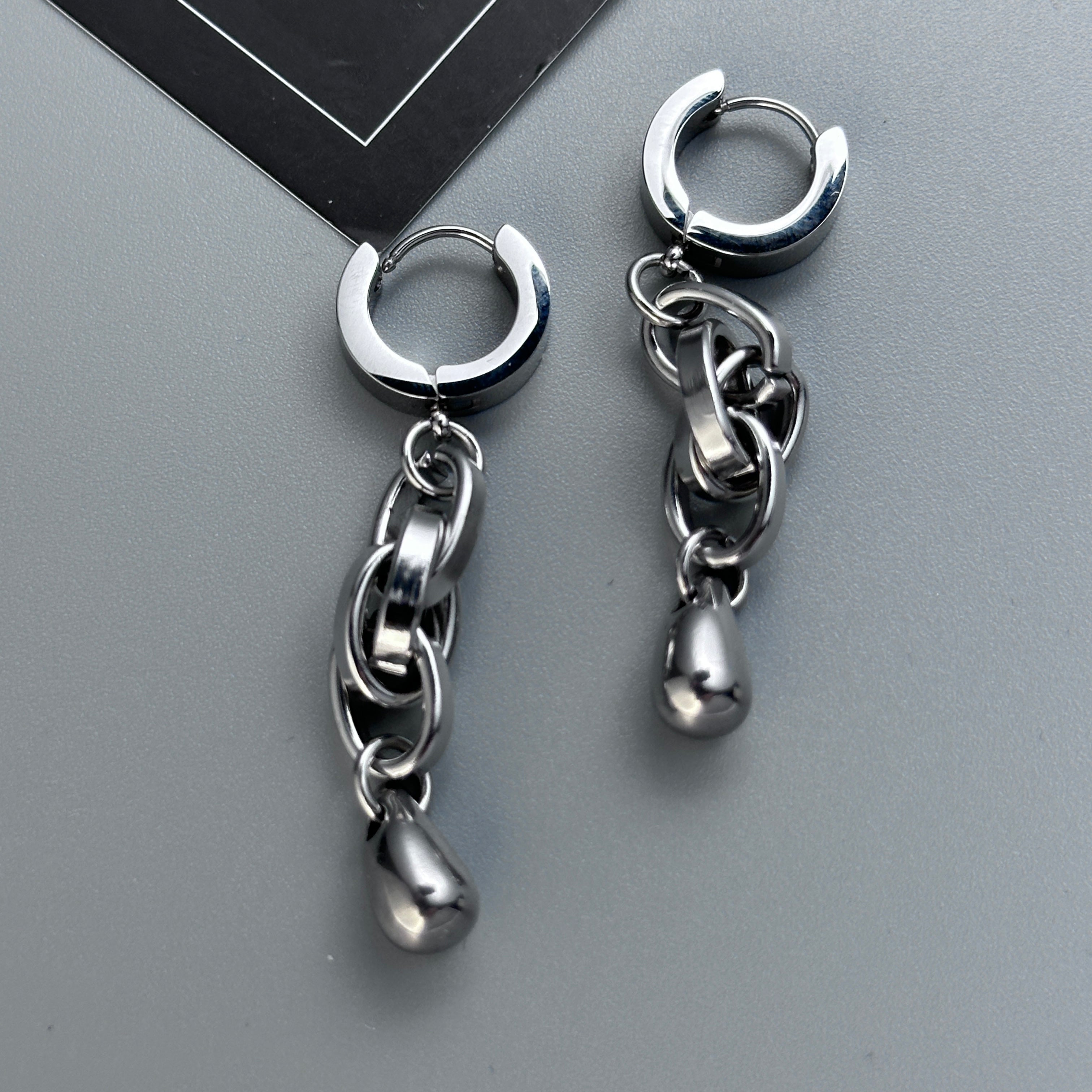 Pearl Bar Chain Necklace & Teardrop Chain Earrings Set | Soft Industrial Gender-Neutral Jewelry
