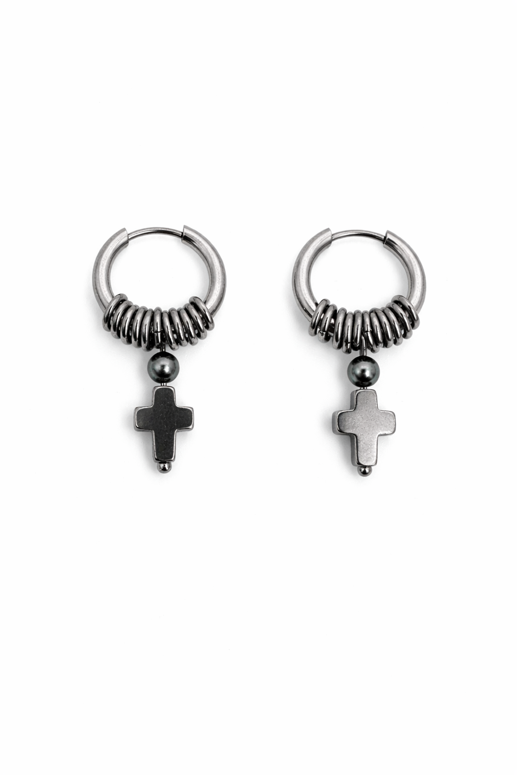 Hoop Cross Drop Earrings | Soft-Industrial Unisex Earrings with Strength