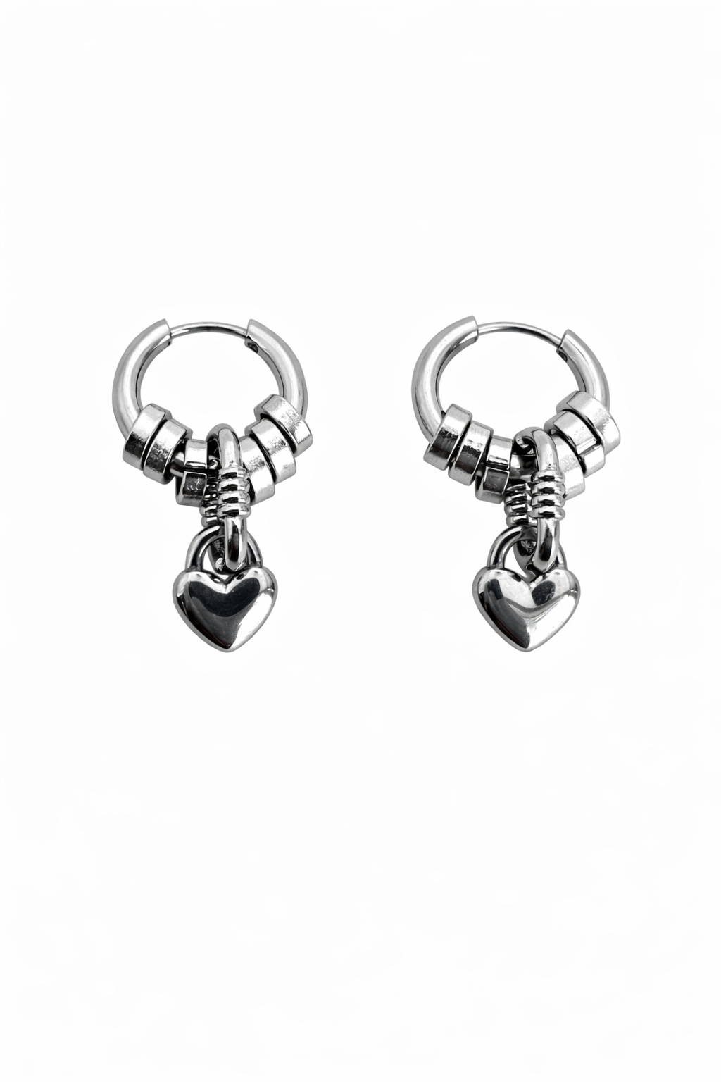 Hoop Heart Drop Earrings | Soft-Industrial Unisex Earrings with Strength