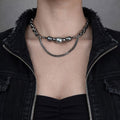 Layered Drop Soft-Industrial Necklace | Dark Grey Pearl Statement Necklace  One-line Selling Point