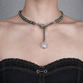 T-Bar Soft-Industrial  Necklace | Dark Grey Pearl  Y Necklace with Elegant Strength