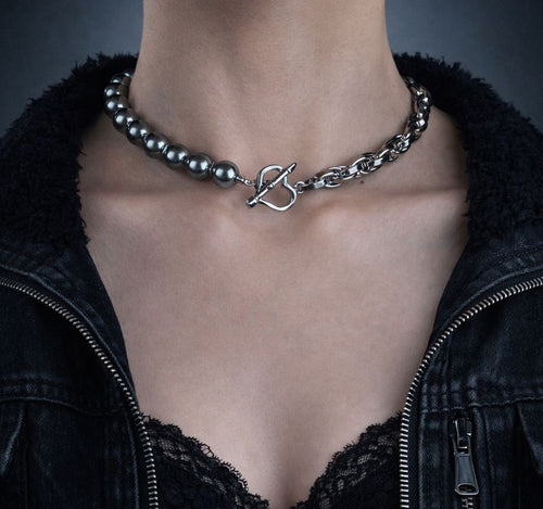 Heart Clasp Necklace & Teardrop Drop Earrings Set | Soft Industrial Gender-Neutral Jewelry