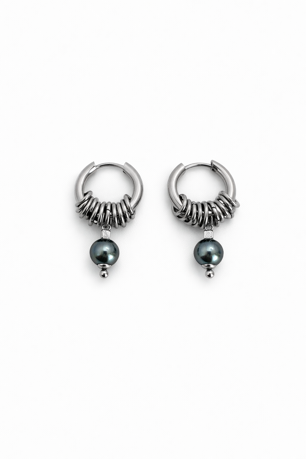 Hoop Pearl Drop Earrings | Soft-Industrial Unisex Earrings with Strength