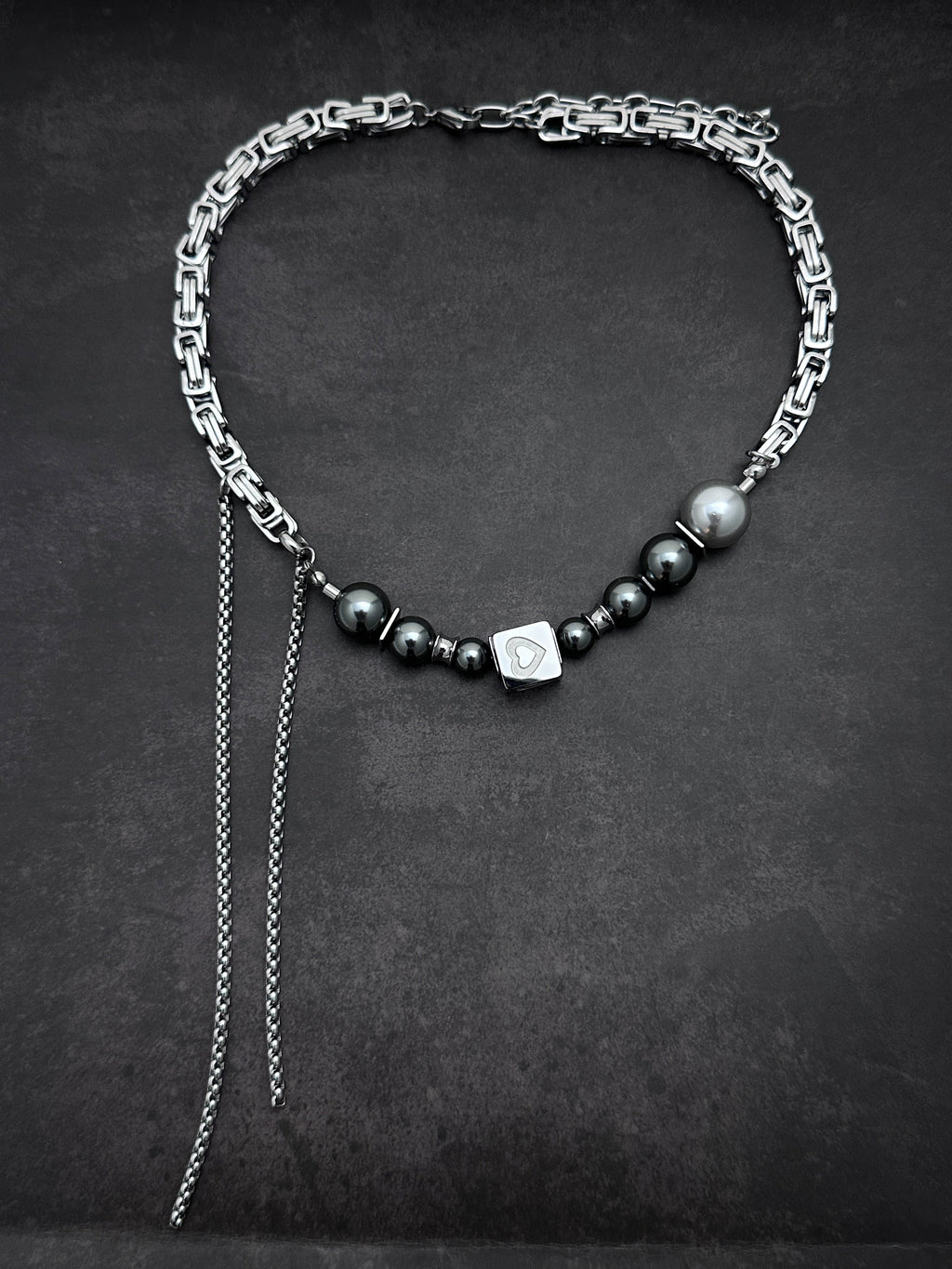 Square Heart Double Drop Industrial Necklace with Elegant Strength