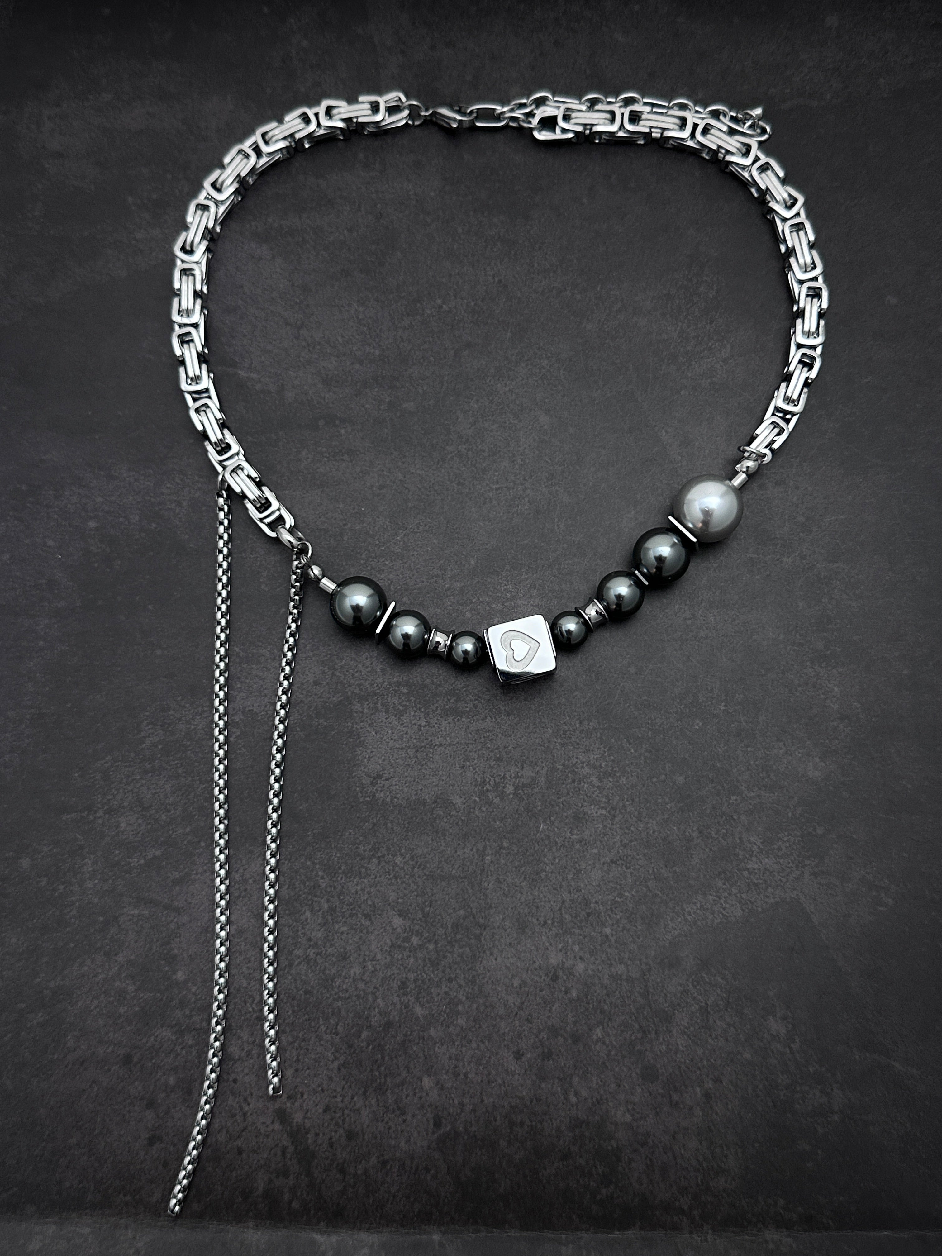 Square Heart Double Drop Industrial Necklace with Elegant Strength