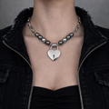 Heart Lock Pearl Choker | Dark Grey Pearl Punk Soft-Industrial Necklace