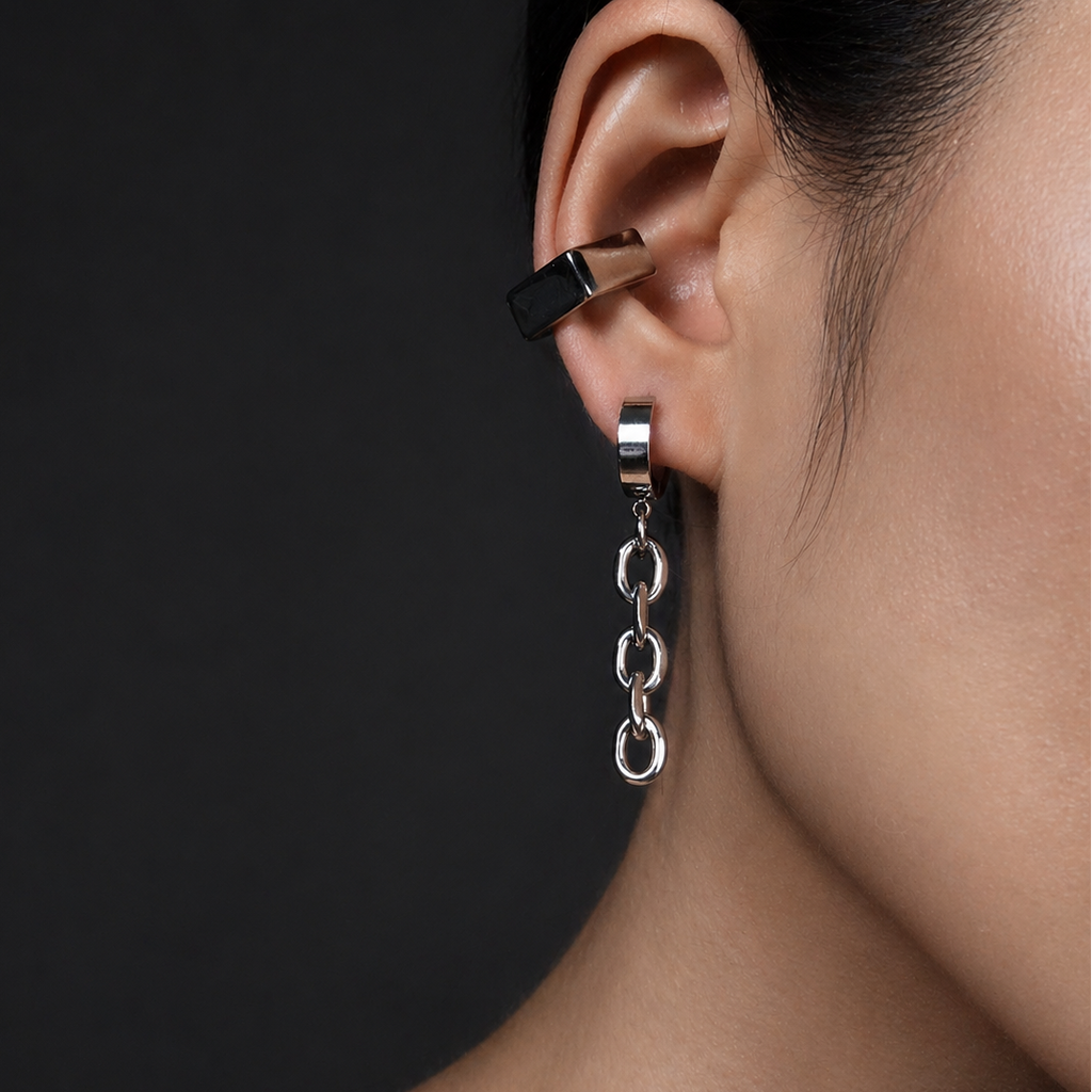 Hoop Chain Earrings | Mechanical Soft Industrial Gender-Neutral Jewelry