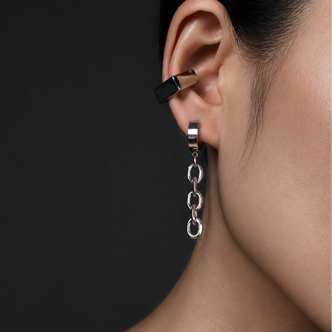 Hoop Chain Earrings | Mechanical Soft Industrial Gender-Neutral Jewelry