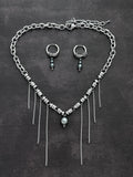 Cylinder Chain Tassel Necklace & Matching Chain Drop Earrings Set | Soft Industrial Gender-Neutral Jewelry