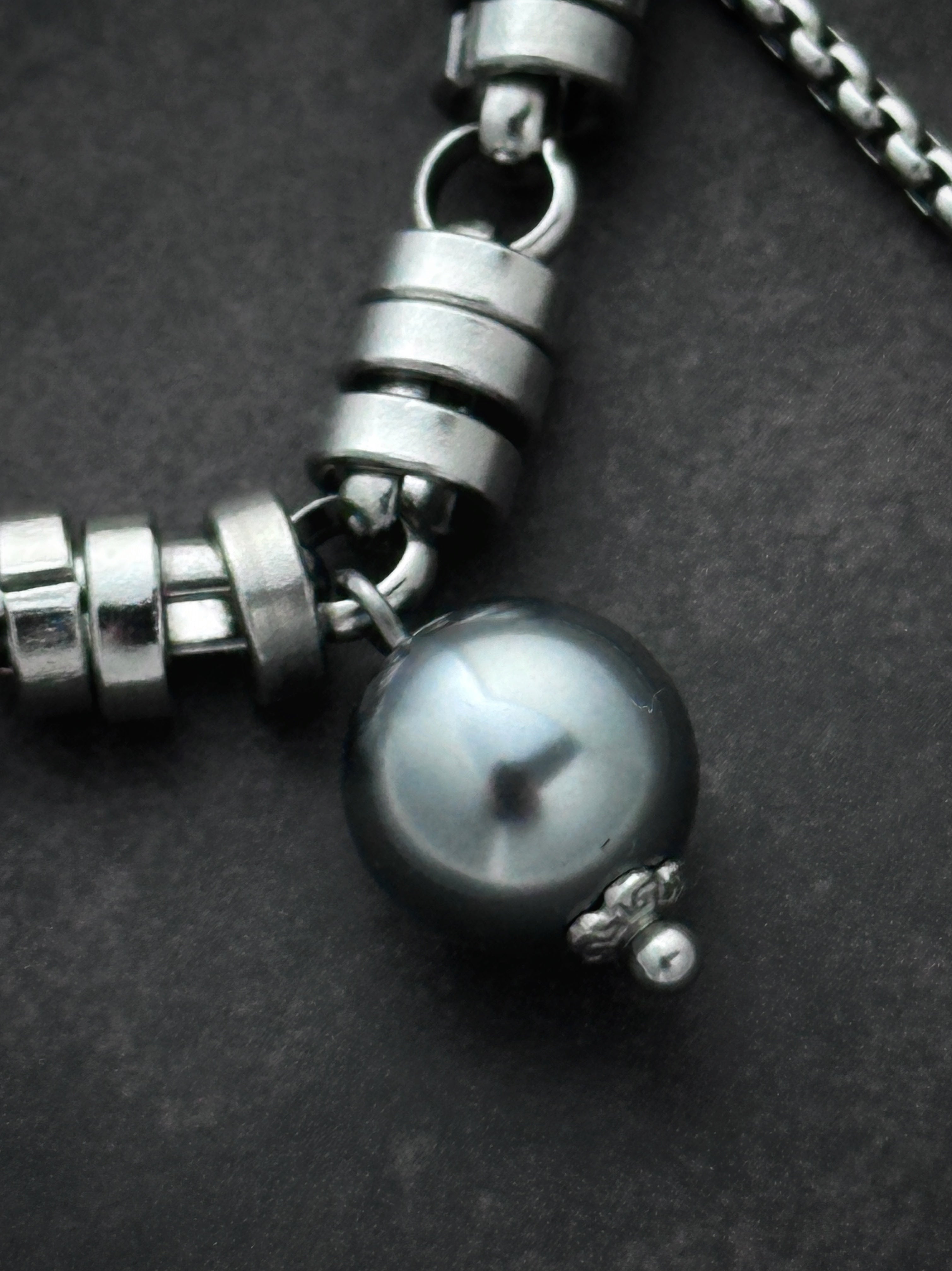 Fringe Dark Grey Pearls Soft-Industrial Statement Necklace