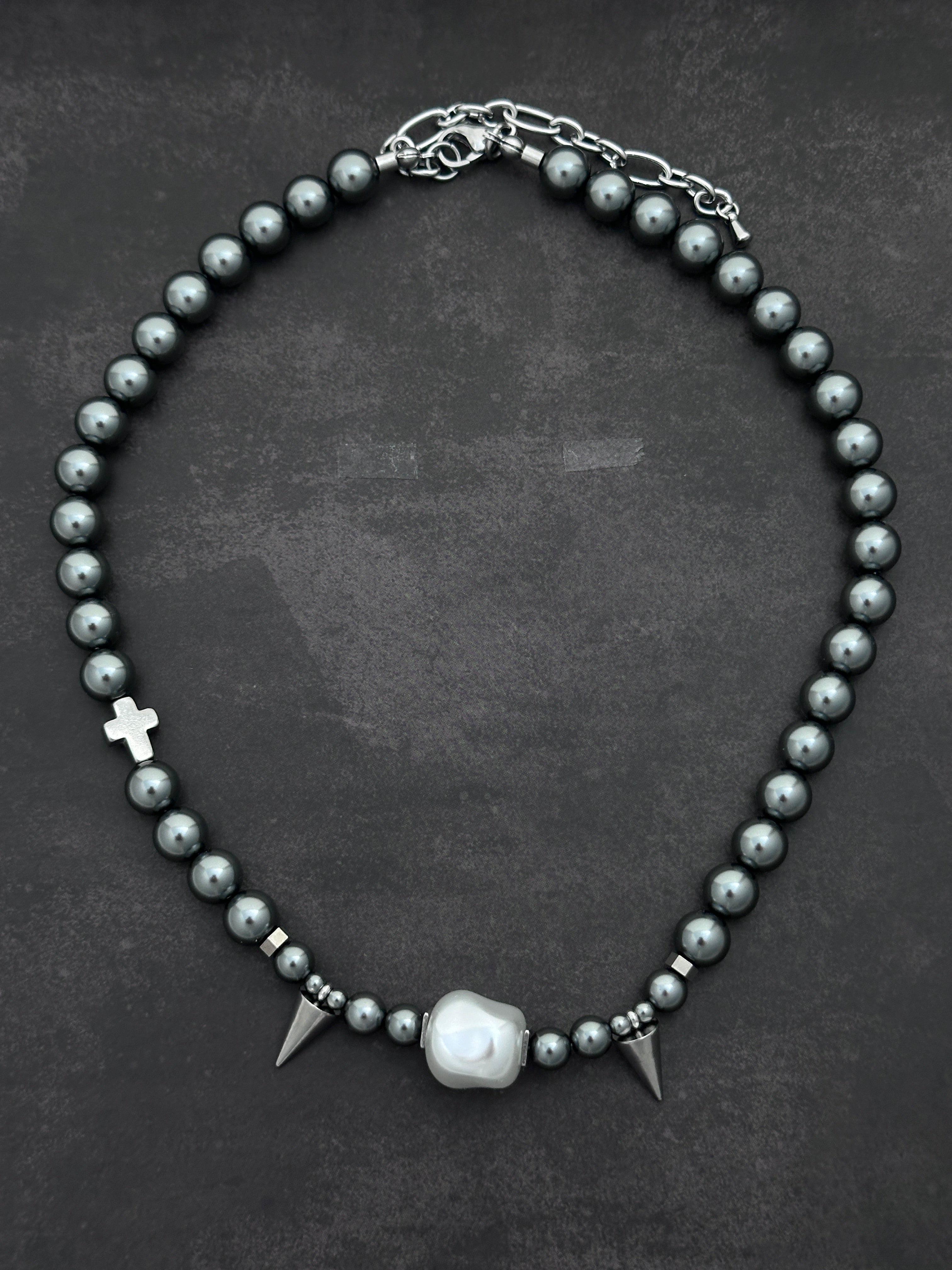Vampire Fang Dark Grey Pearl Soft-Industrial Statement Necklace
