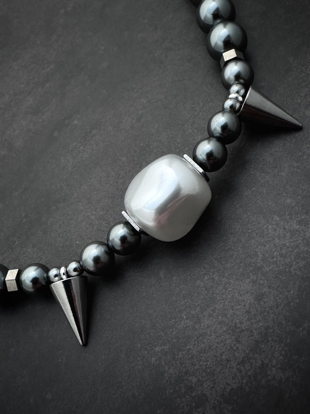 Vampire Fang Dark Grey Pearl Soft-Industrial Statement Necklace