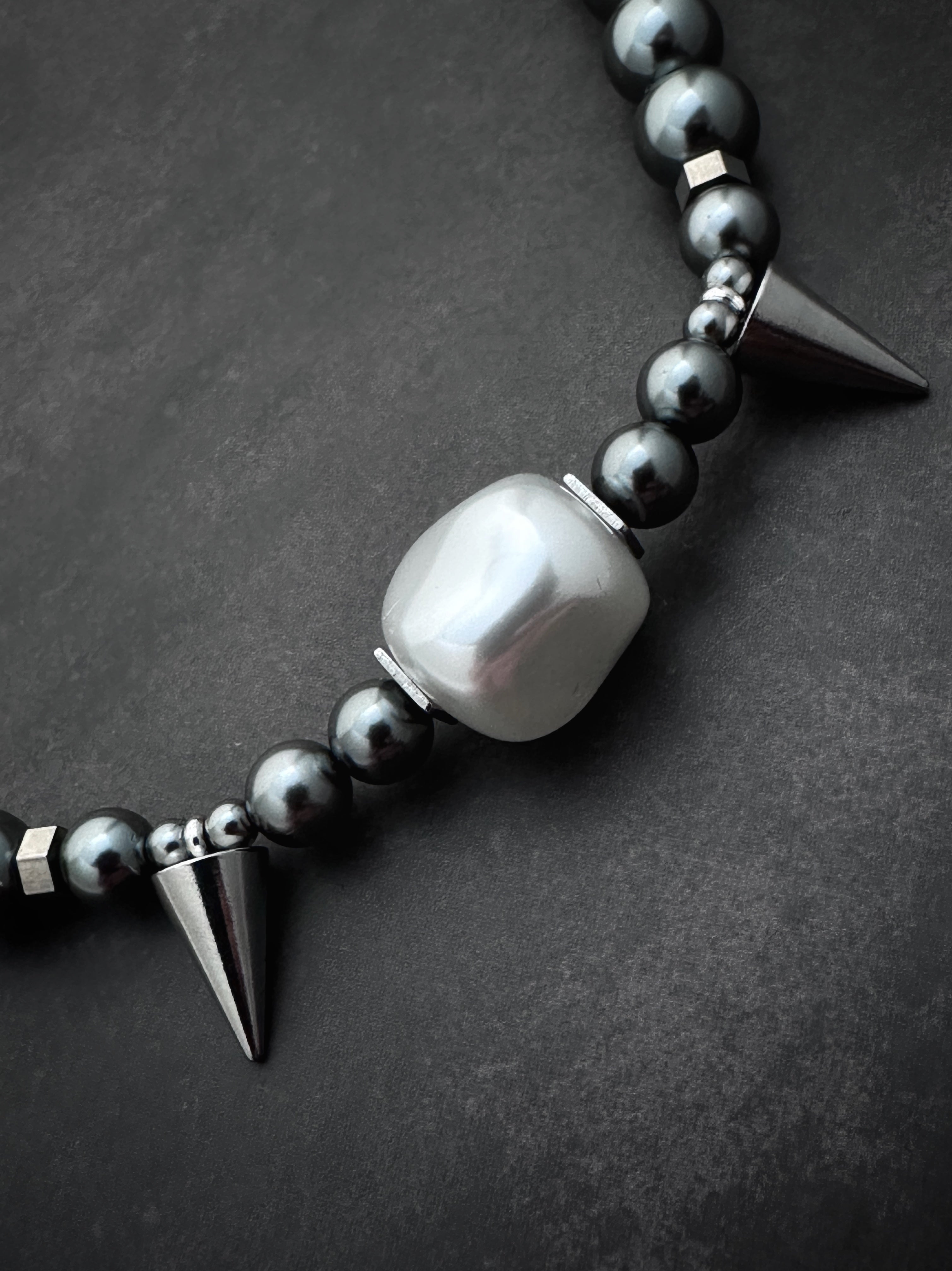 Vampire Fang Dark Grey Pearl Soft-Industrial Statement Necklace